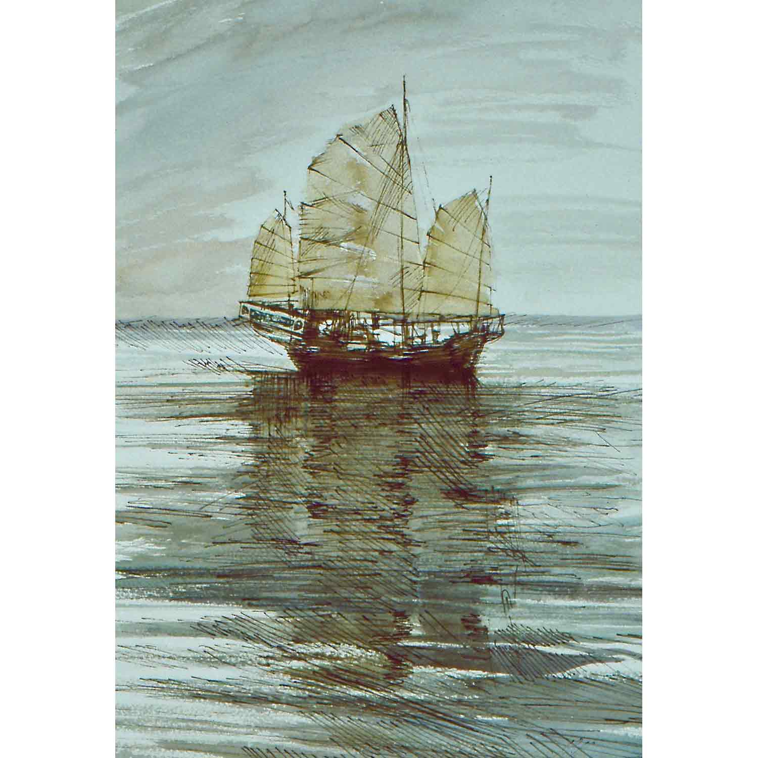 Chinese Junk - pen and watercolour