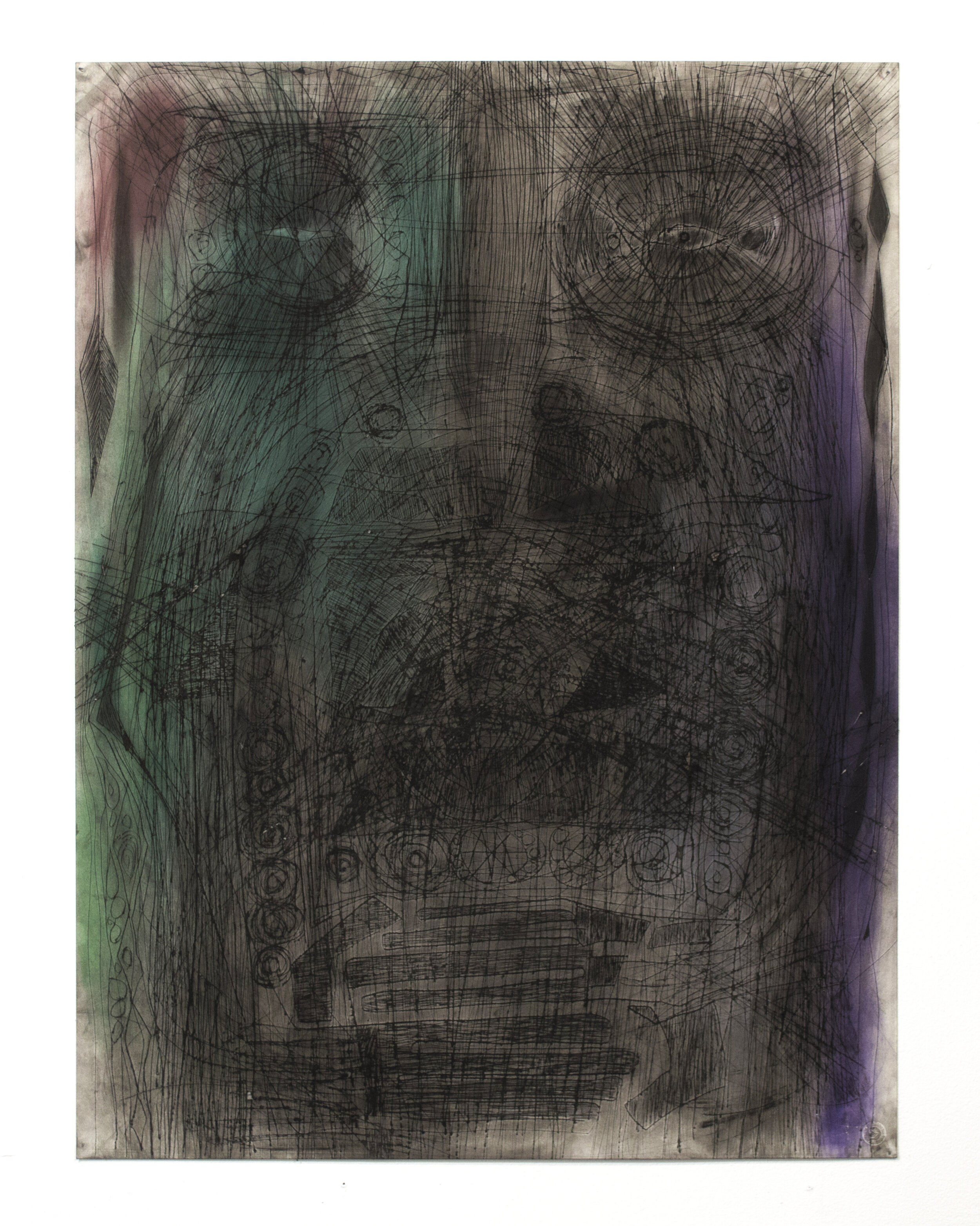 Untitled, 2018 - Charcoal, dust, pigment on etched paper - 30 x 20 inches