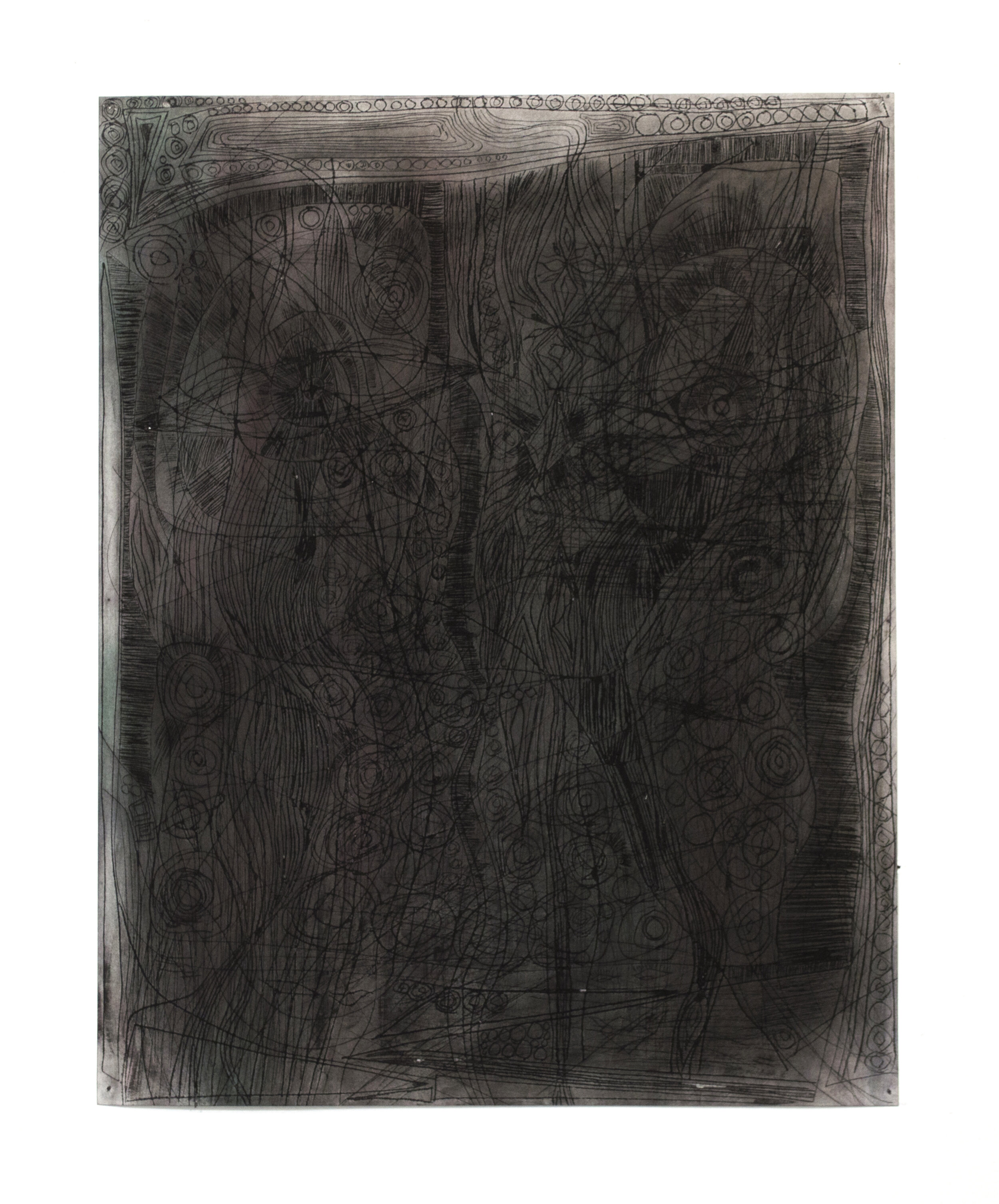 Untitled, 2018 - Charcoal, dust, pigment on etched paper - 30 x 20 inches