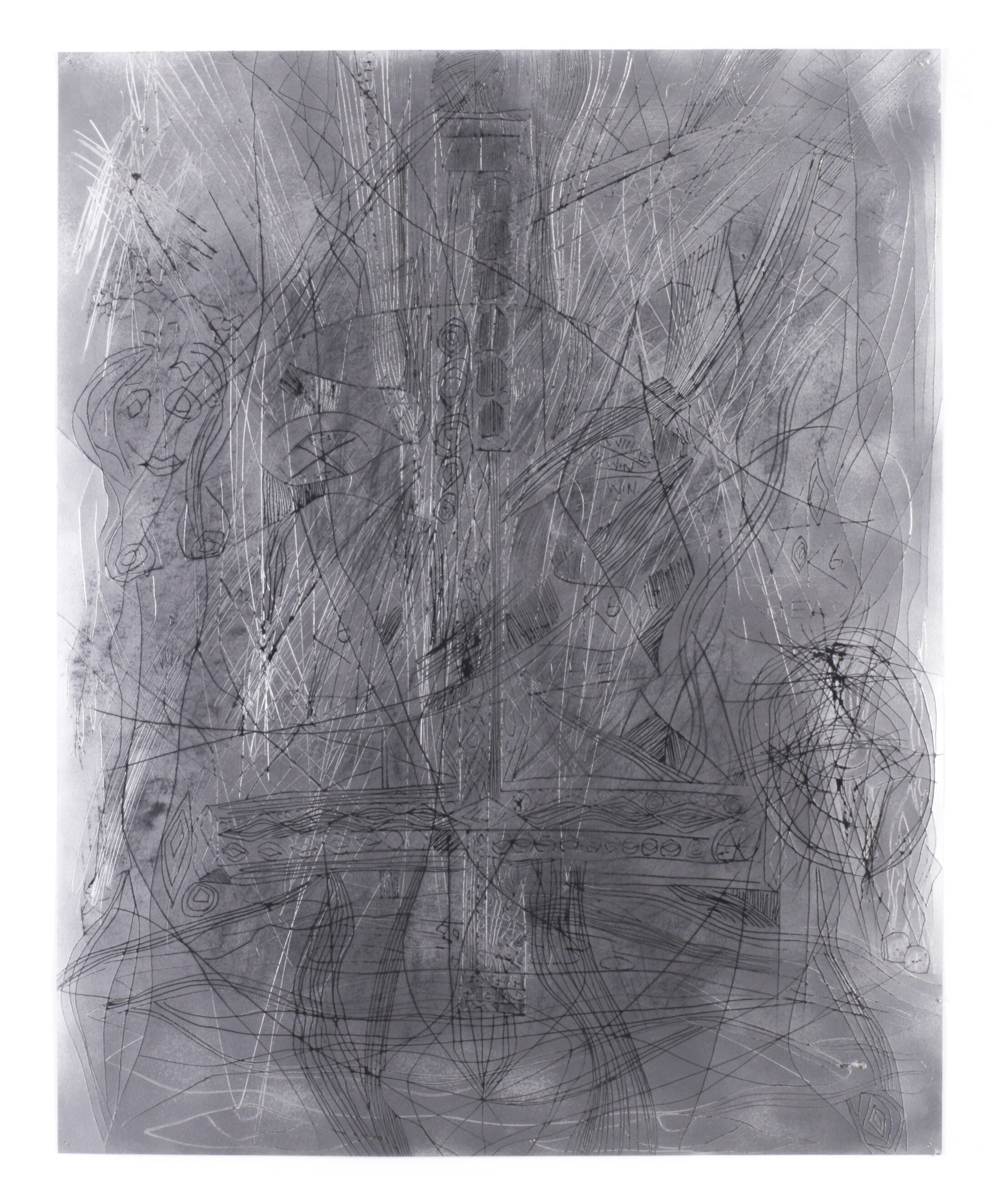 Untitled, 2017 - Spray paint, charcoal  on etched paper - 30 x 25 inches