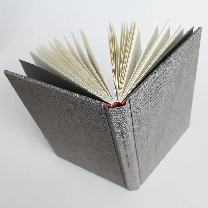 Designer binding by Kaija Rantakari, 2017. A variation of the sewn boards binding with typewritten binary code linen covers and pink leather spine lining. Ontto harmaa is a Finnish poetry book by Olli-Pekka Tennilä.