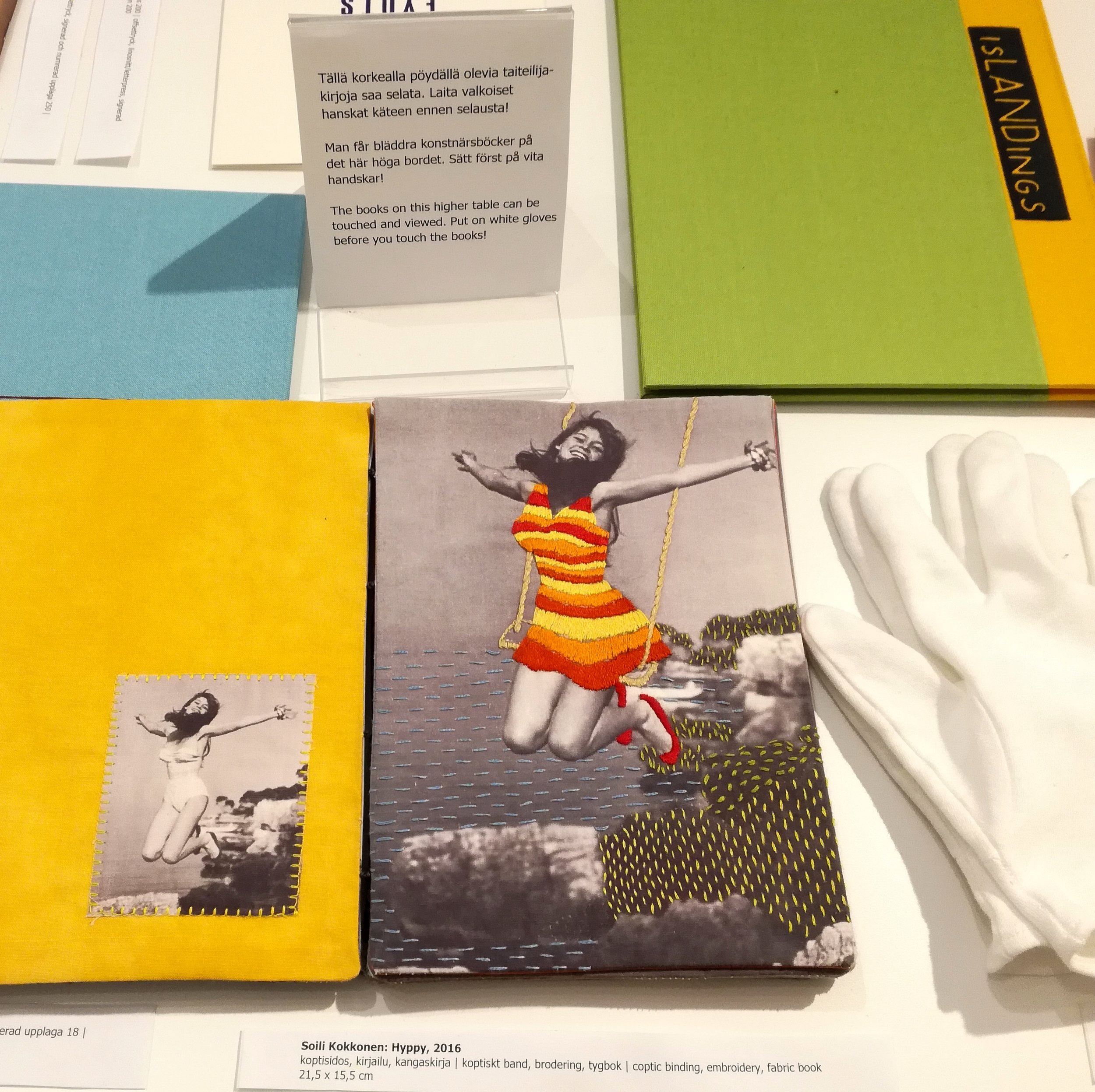 Hyppy, 2016, by Soili Kokkonen coptic binding, embroidery, fabric book - 21,5x15,5cm