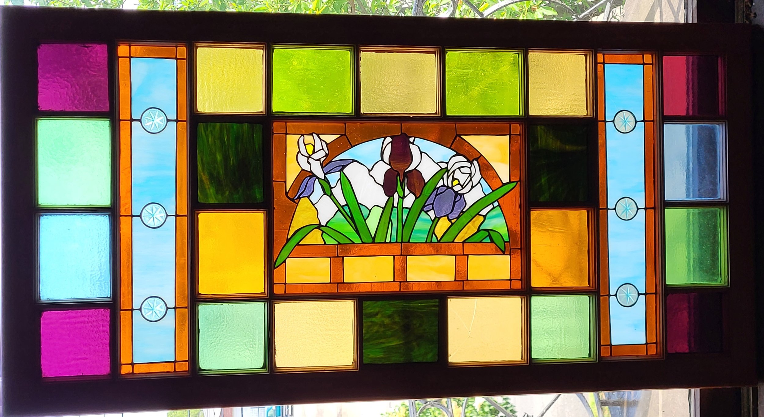 English Stained Glass Window- Green and Yellow - Dead People's Stuff  Architectural Antiques + Design