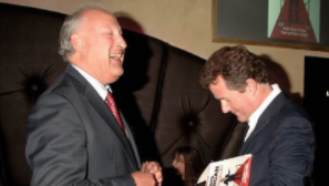 Sir Victor Blank (l) 'was there' when Piers Morgan (r) 'teased' TV presenter Ulrika Jonsson about hacking her voicemails, claim