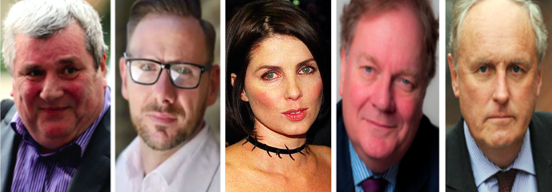 l-r: Whistleblowers Greg Miskiw and Glenn Mulcaire, Sadie Frost, Peter Wright, Paul Dacre (c) PA/ IPSO