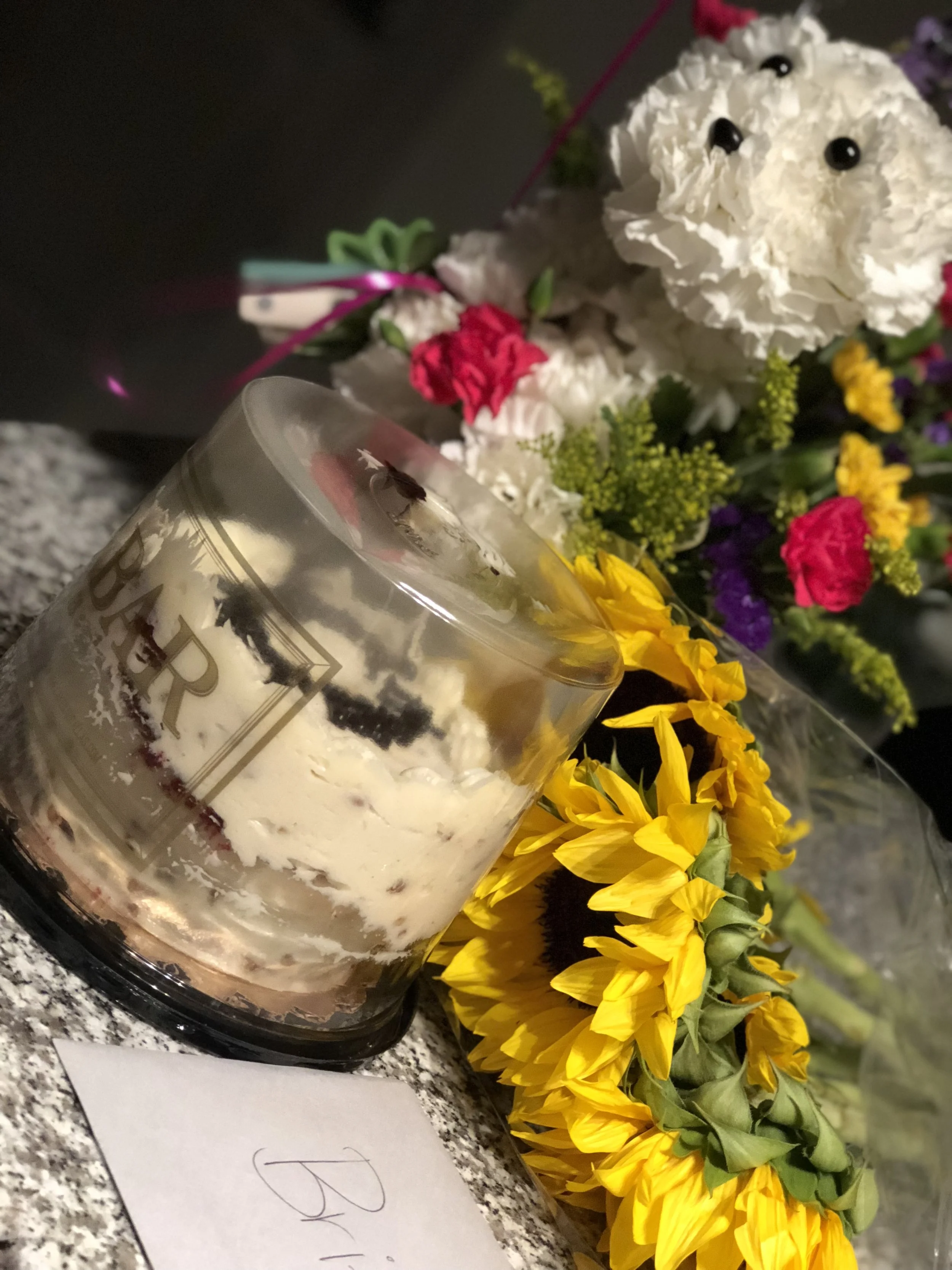 My friends know me well. Cake and flowers are two of my favorite things. My granny also sent me the cutest flowers in the shape of a dog. 
