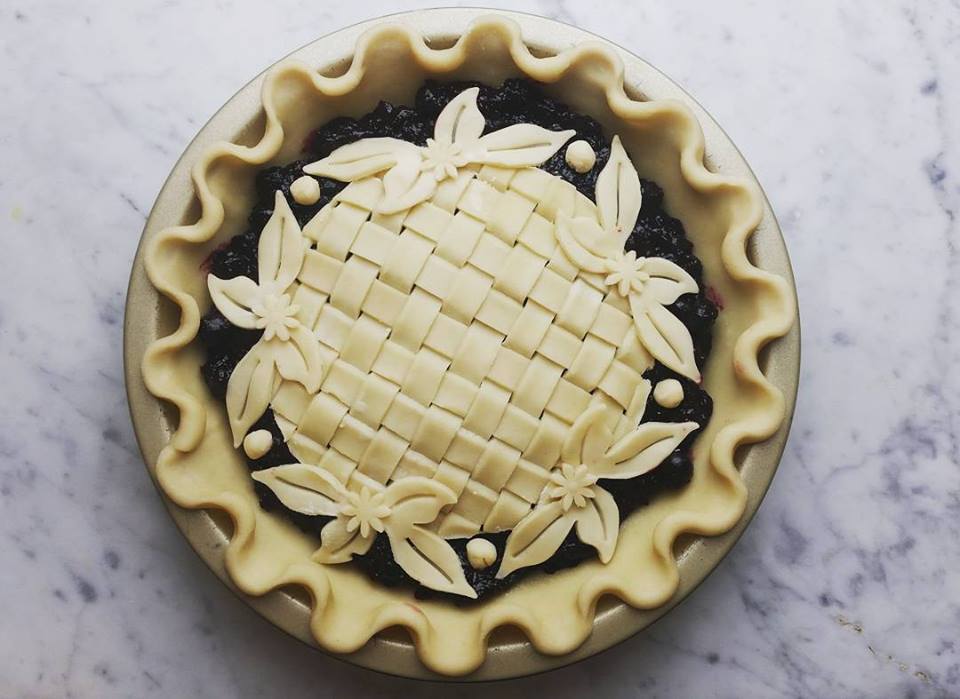 Blueberry Pie with lattice "island"