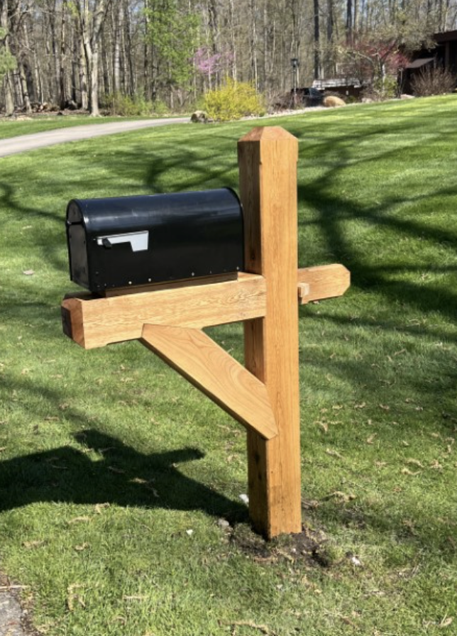 a timber frame mailbox with back mailbox
