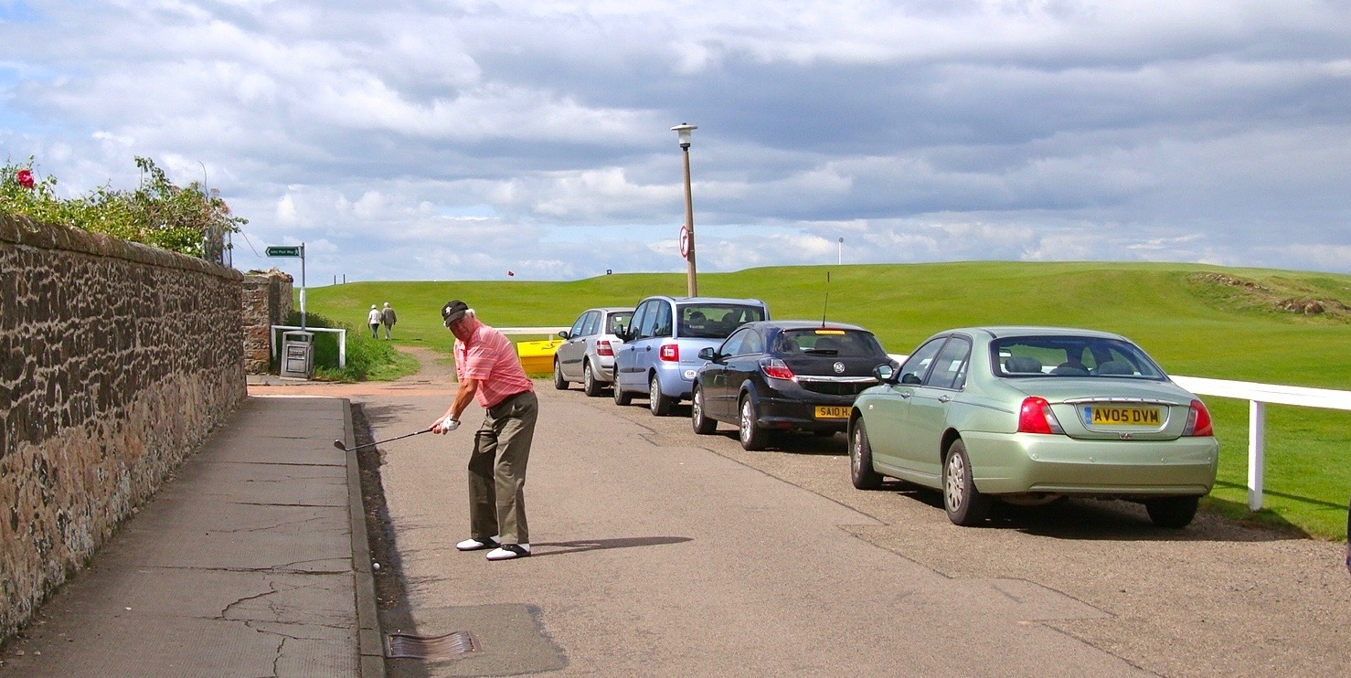 The perils of missing the 18th fairway right. Ed VV in 2010. He did not make par.