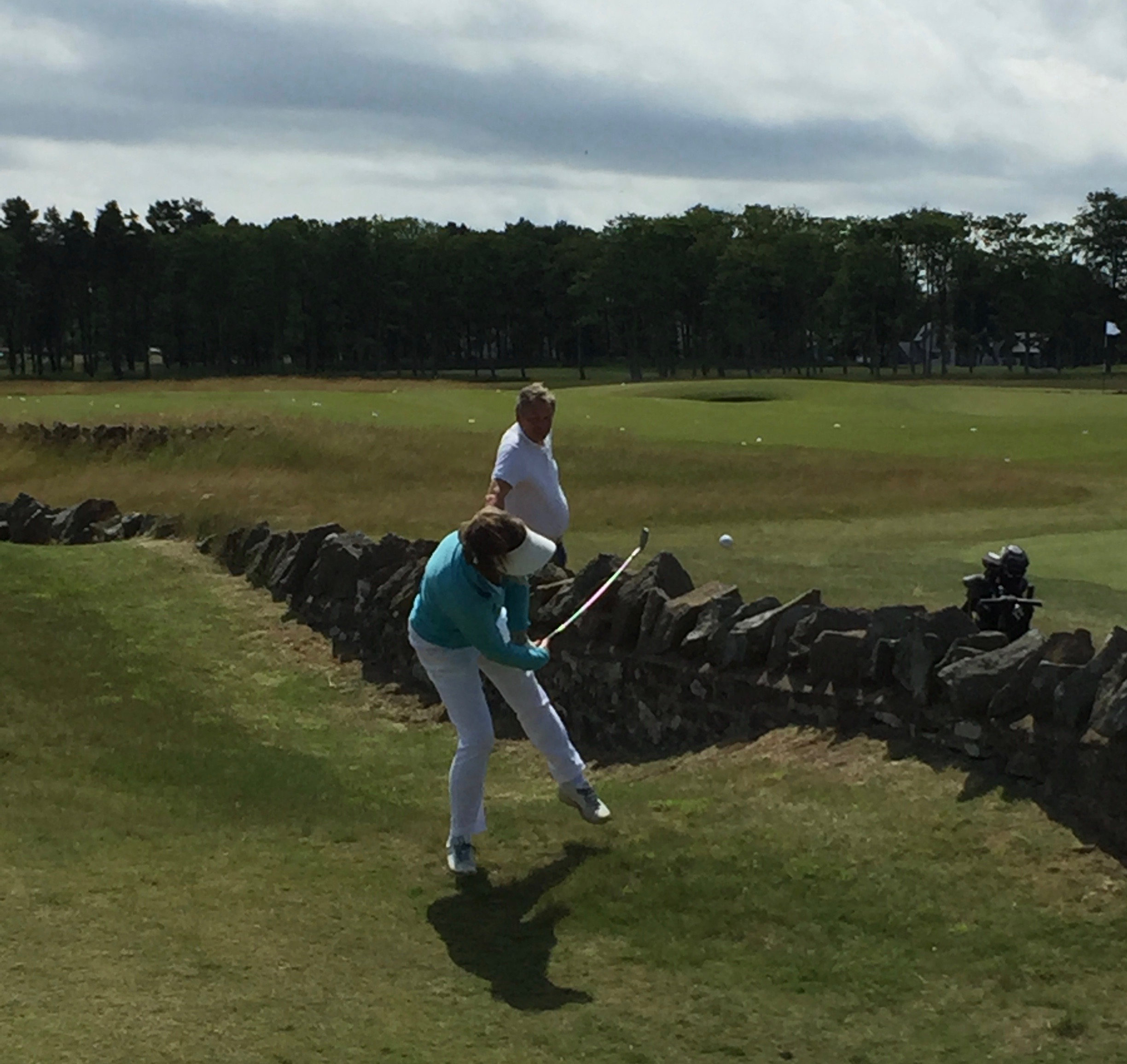 Cousin Pat, 18th hole. That wall can be dangerous! one 2017