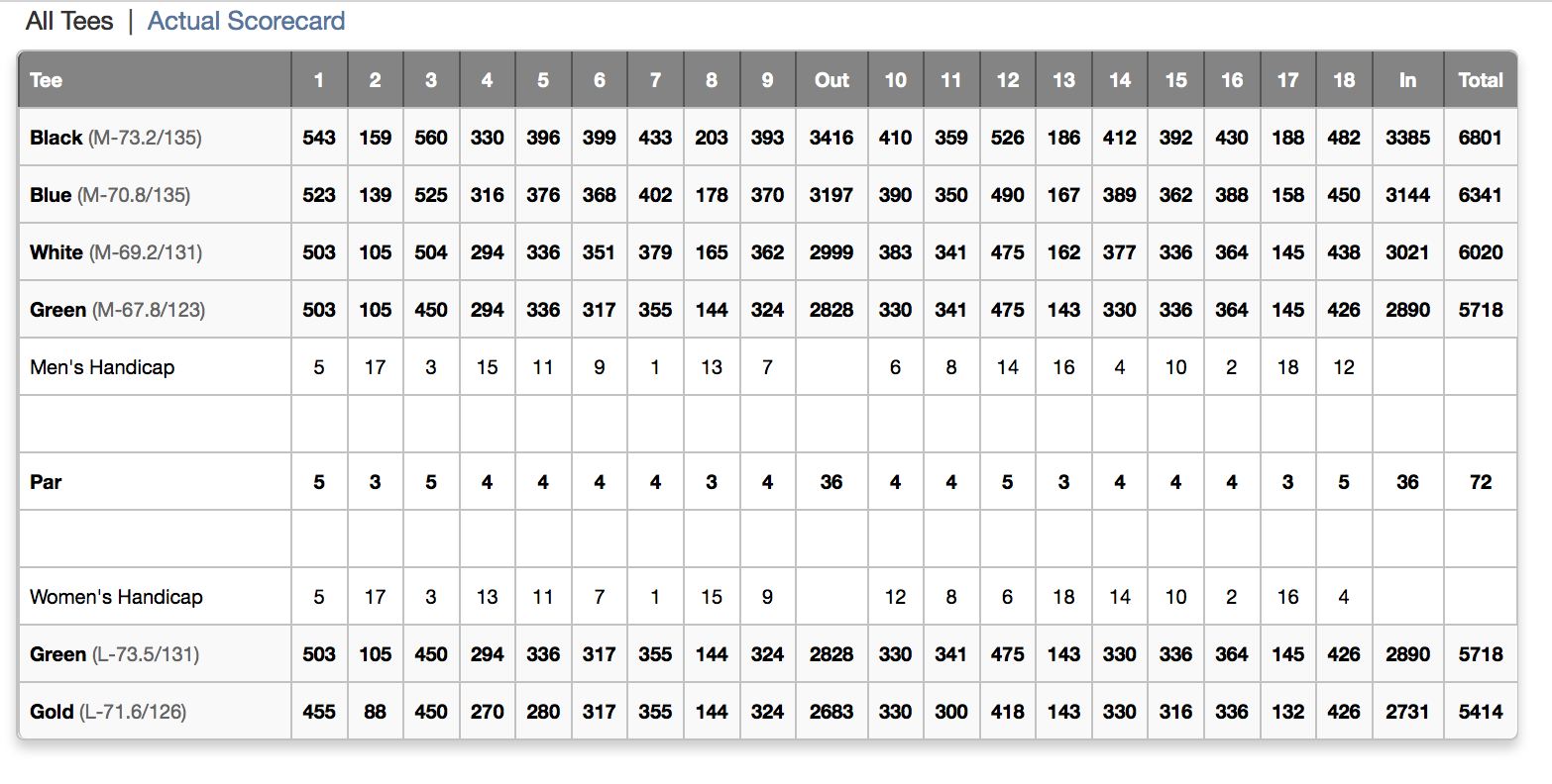 The score card. We played Blue which was plenty enough for me.