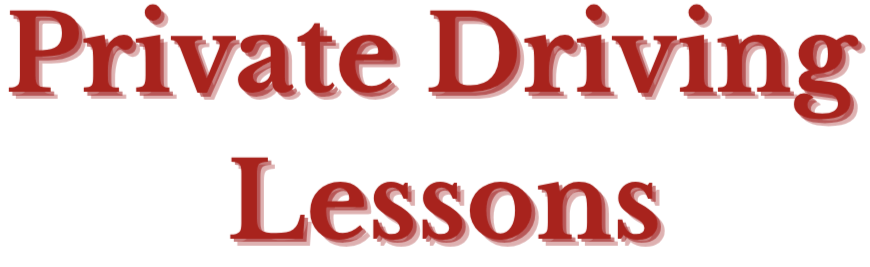 Text on black background reading 'Private Driving Lessons' in red letters.