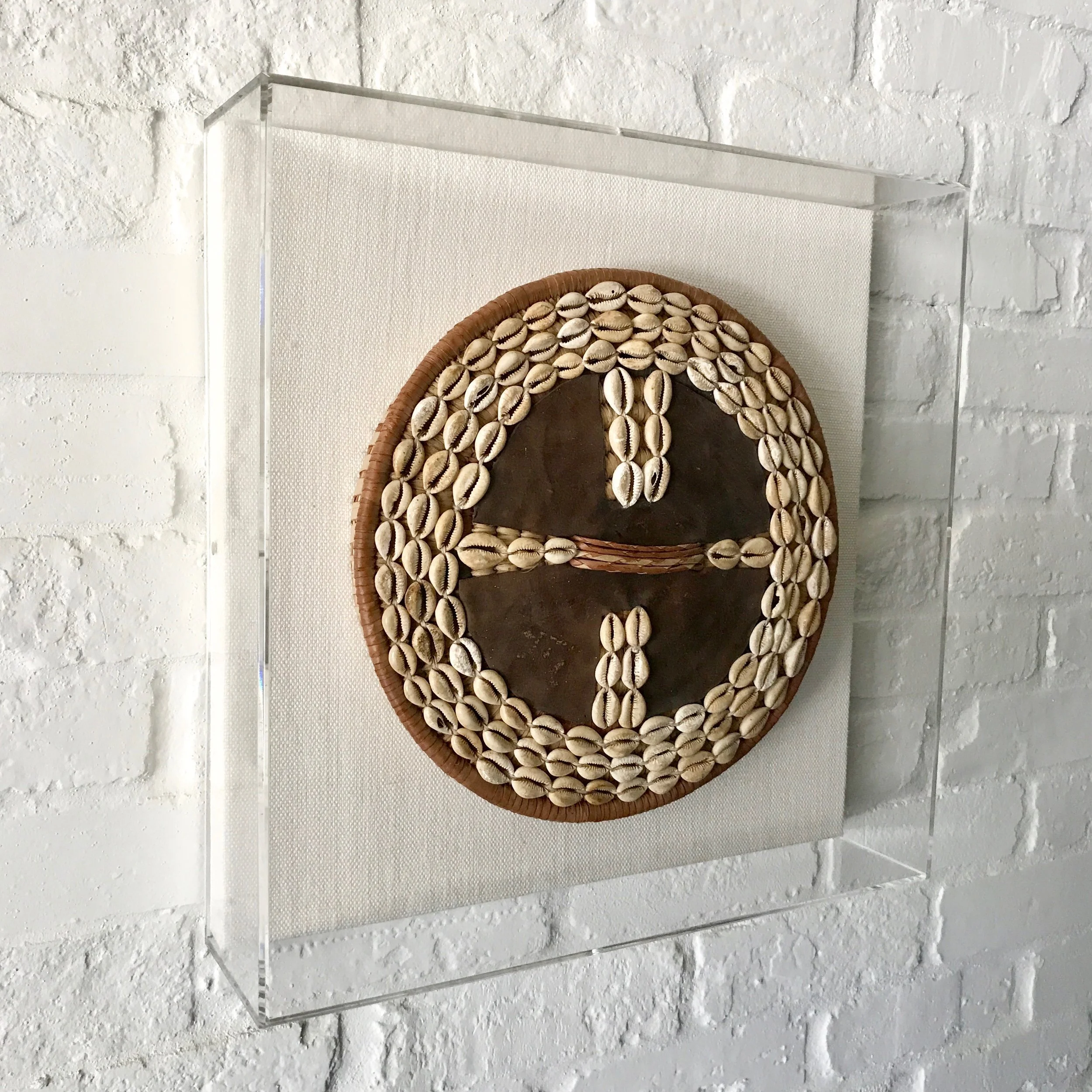 African Basket Top with Cowrie Shells in Acrylic Frame