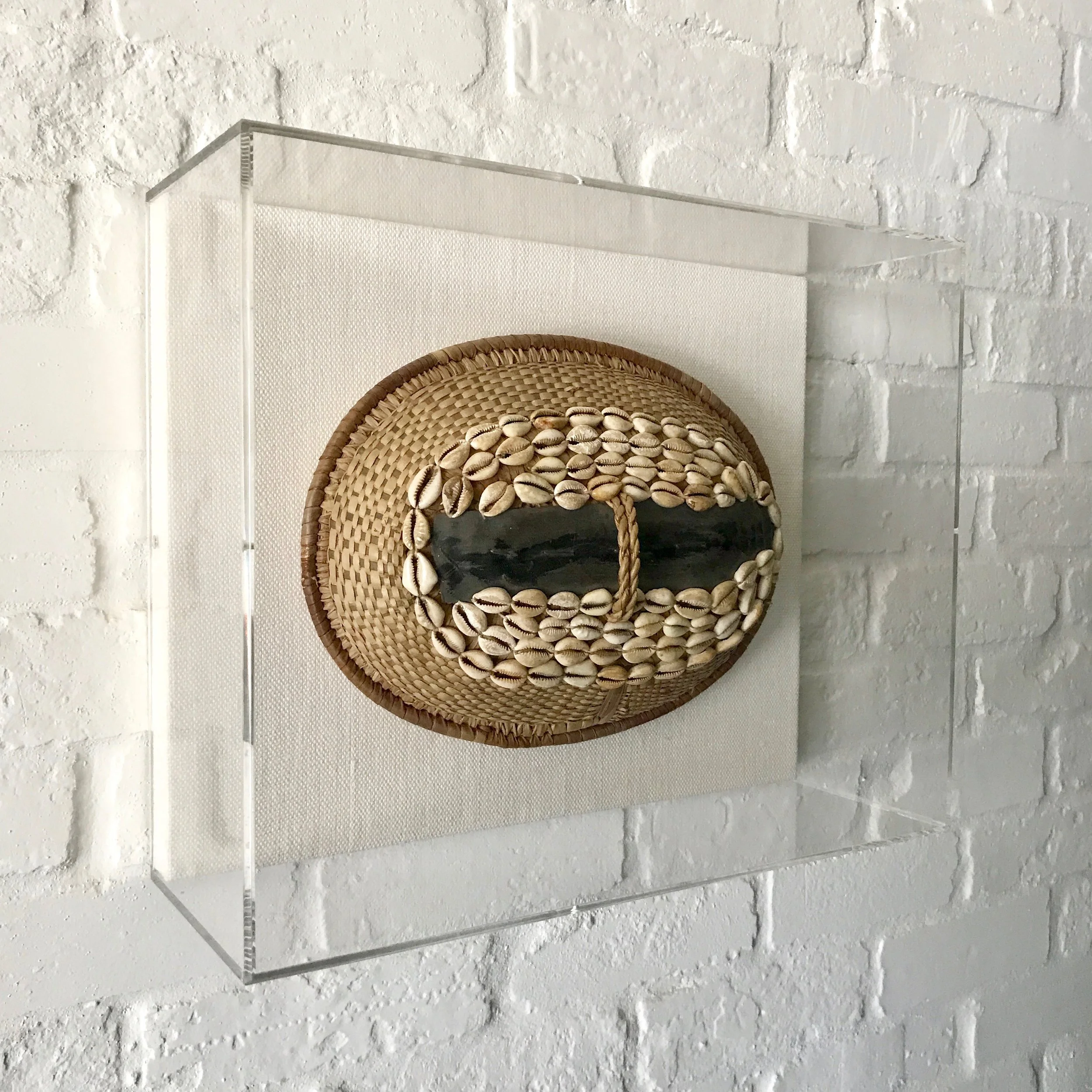 African Basket Top with Cowrie Shells in Acrylic Frame