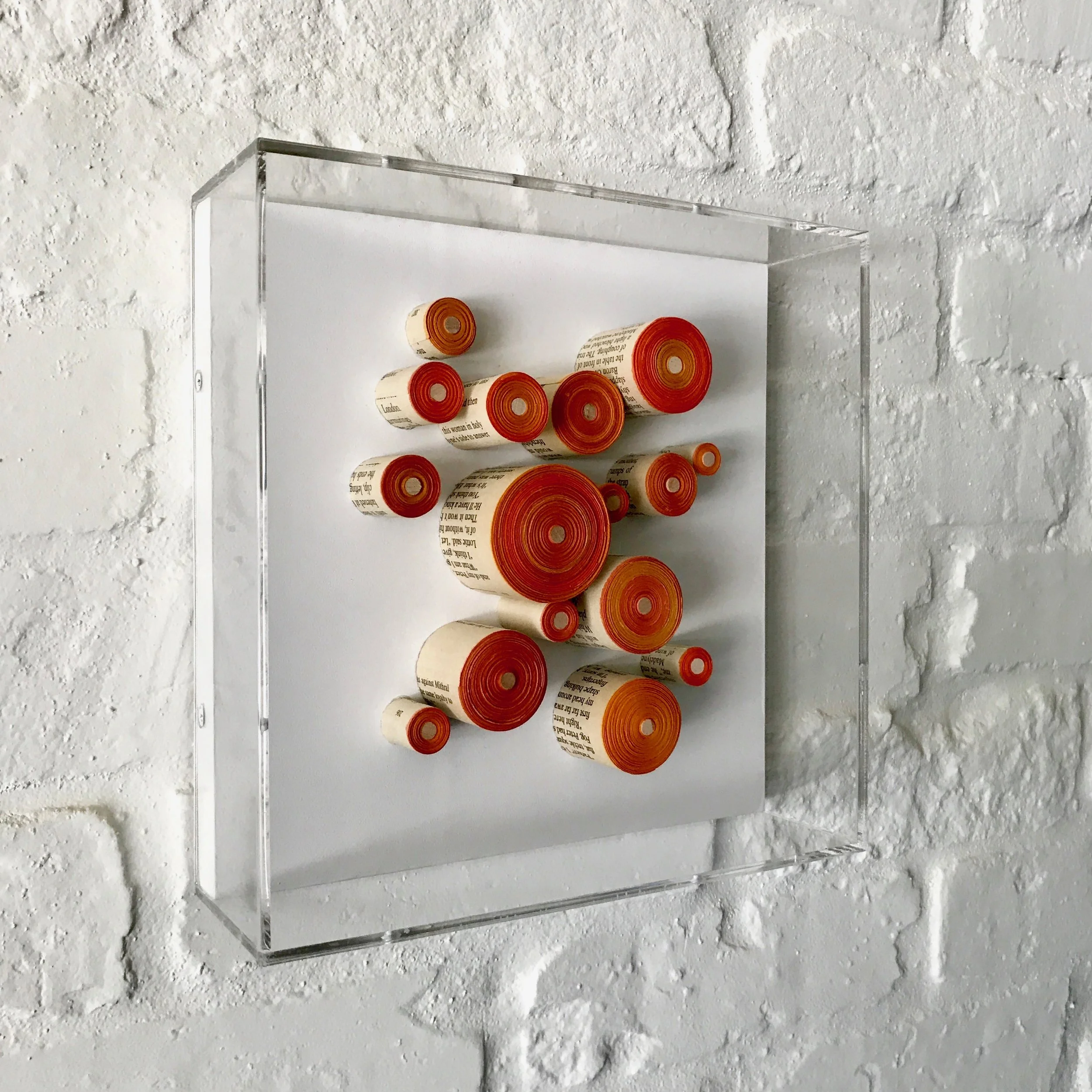 Karen Hawkins Orange Vintage Dye and Wood Dowels in Acrylic Frame
