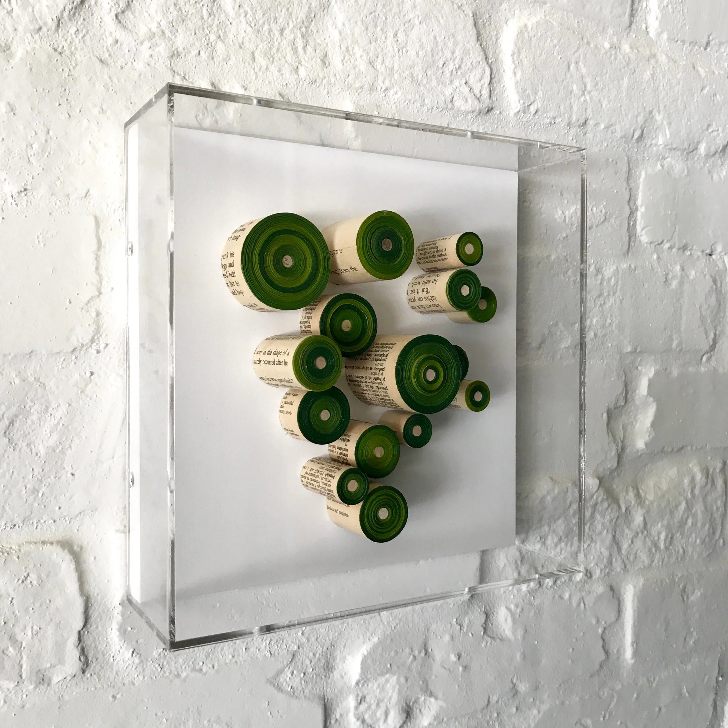 Karen Hawkins Green Vintage Dye and Wood Dowels in Acrylic Frame