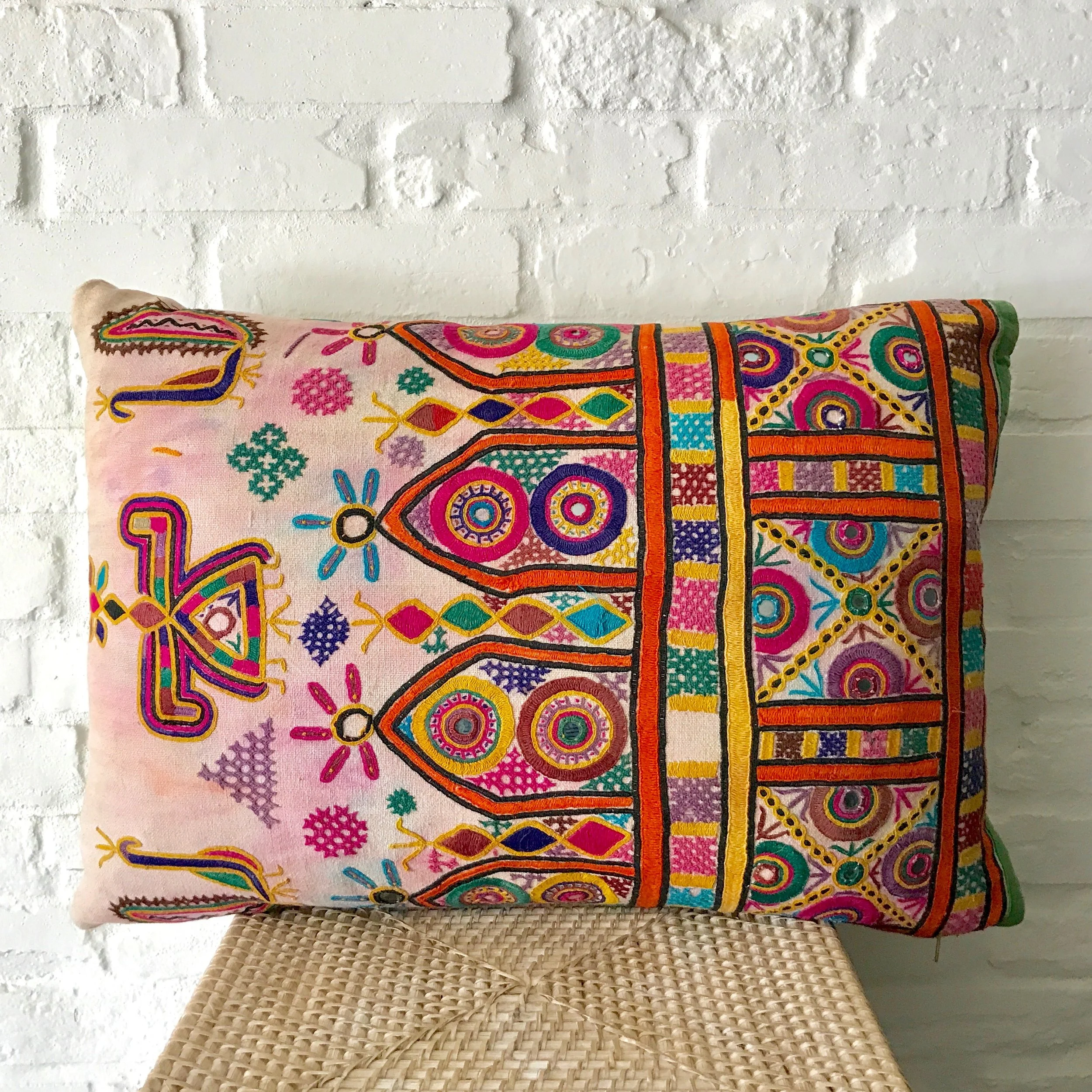 Vintage Multicolored Embroidered Pillow