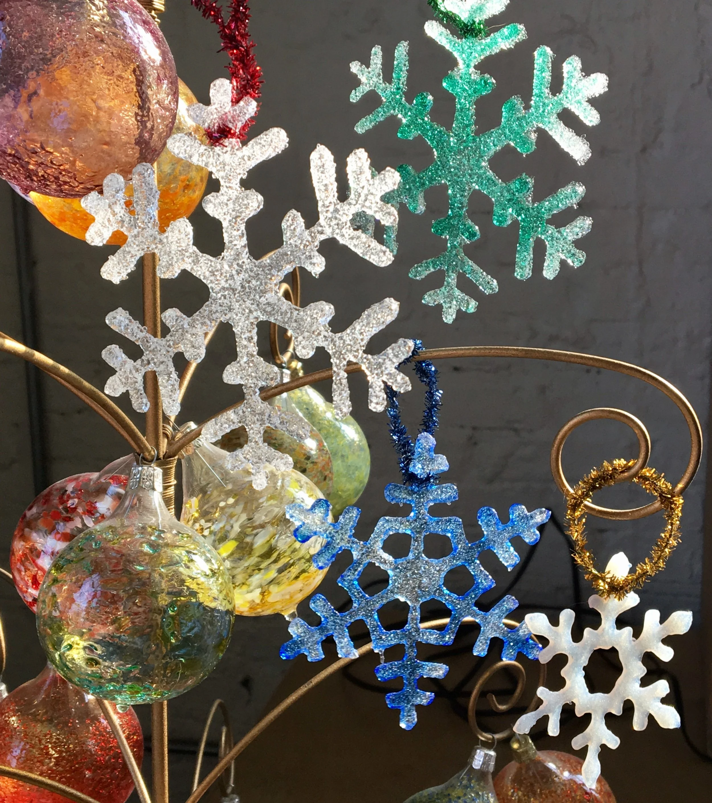 Fused Glass Snowflake Ornaments