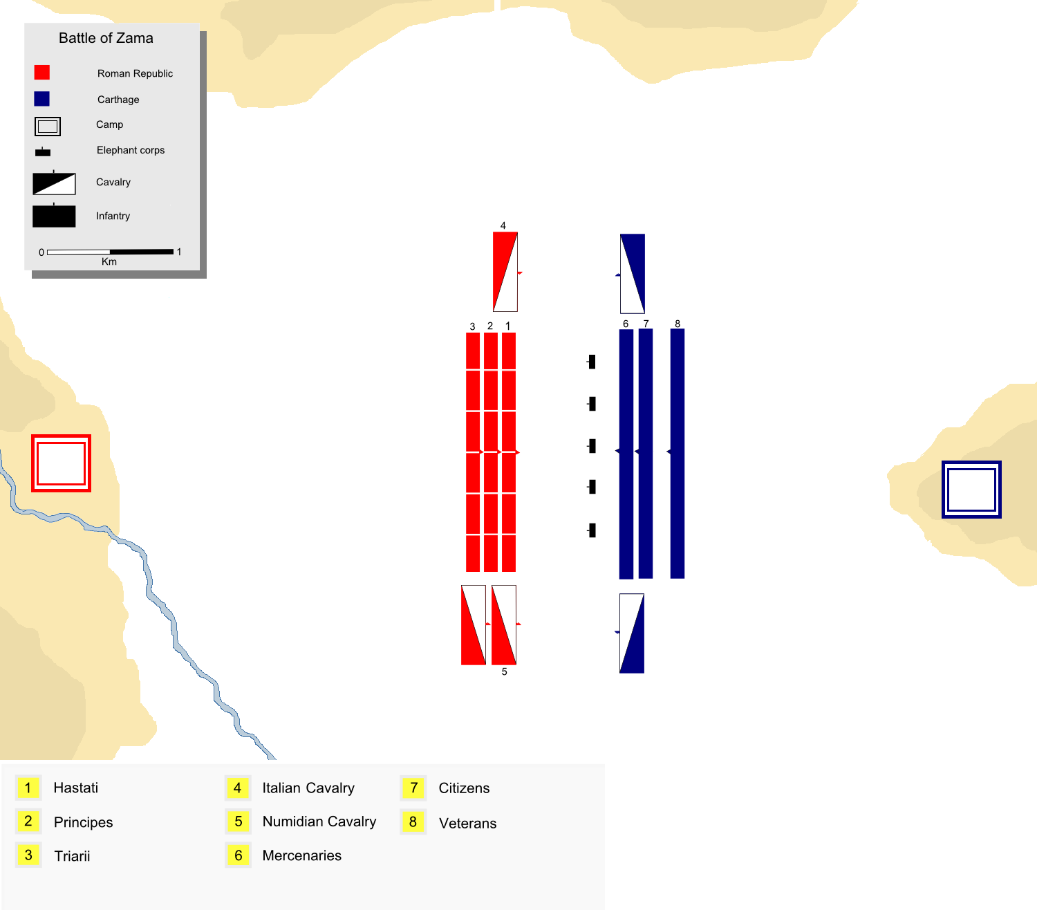 19 Oct, 202 BCE The Battle of Zama Initital Deployment.png