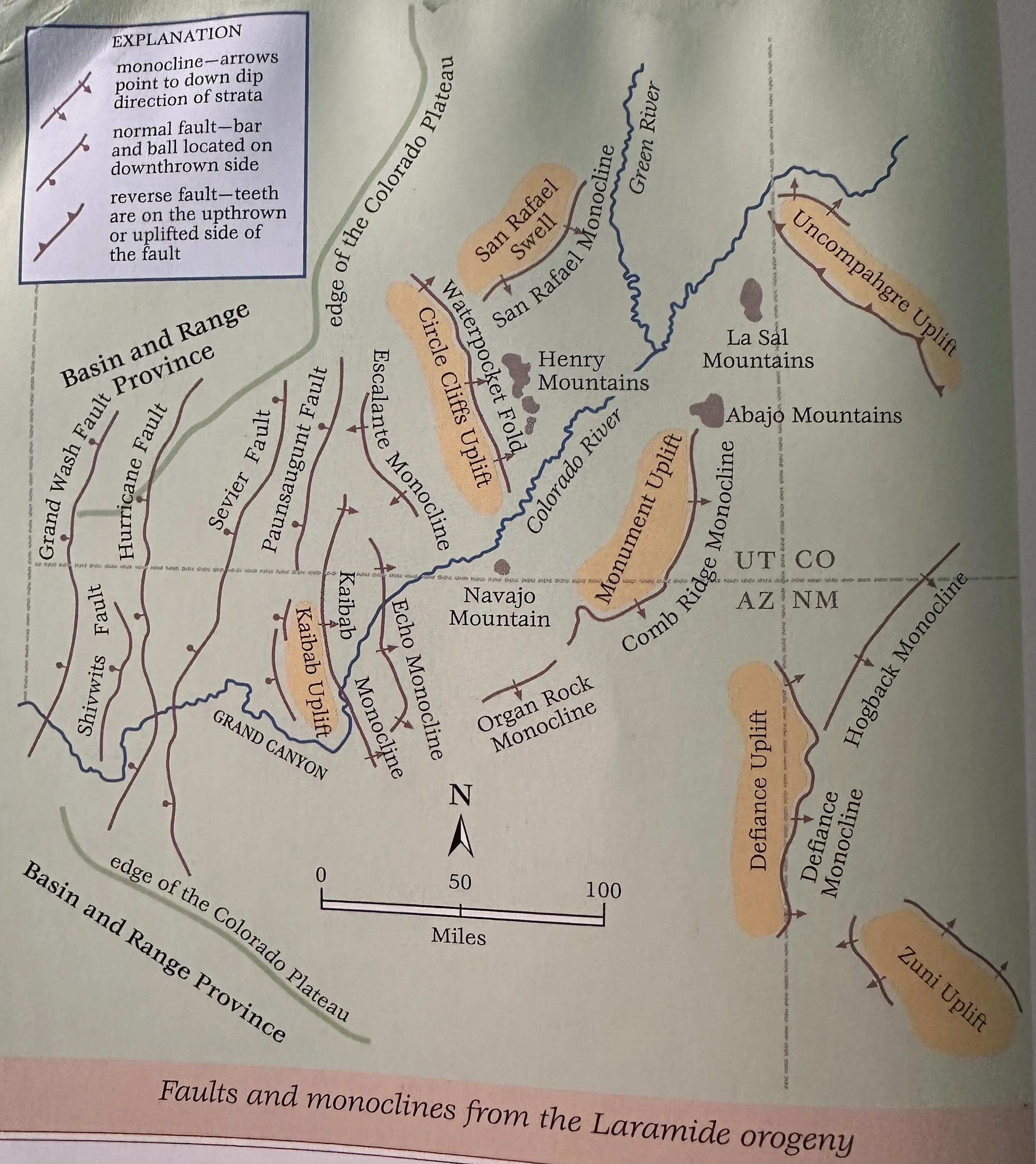 Faults and monoclines from the Laramide orogeny