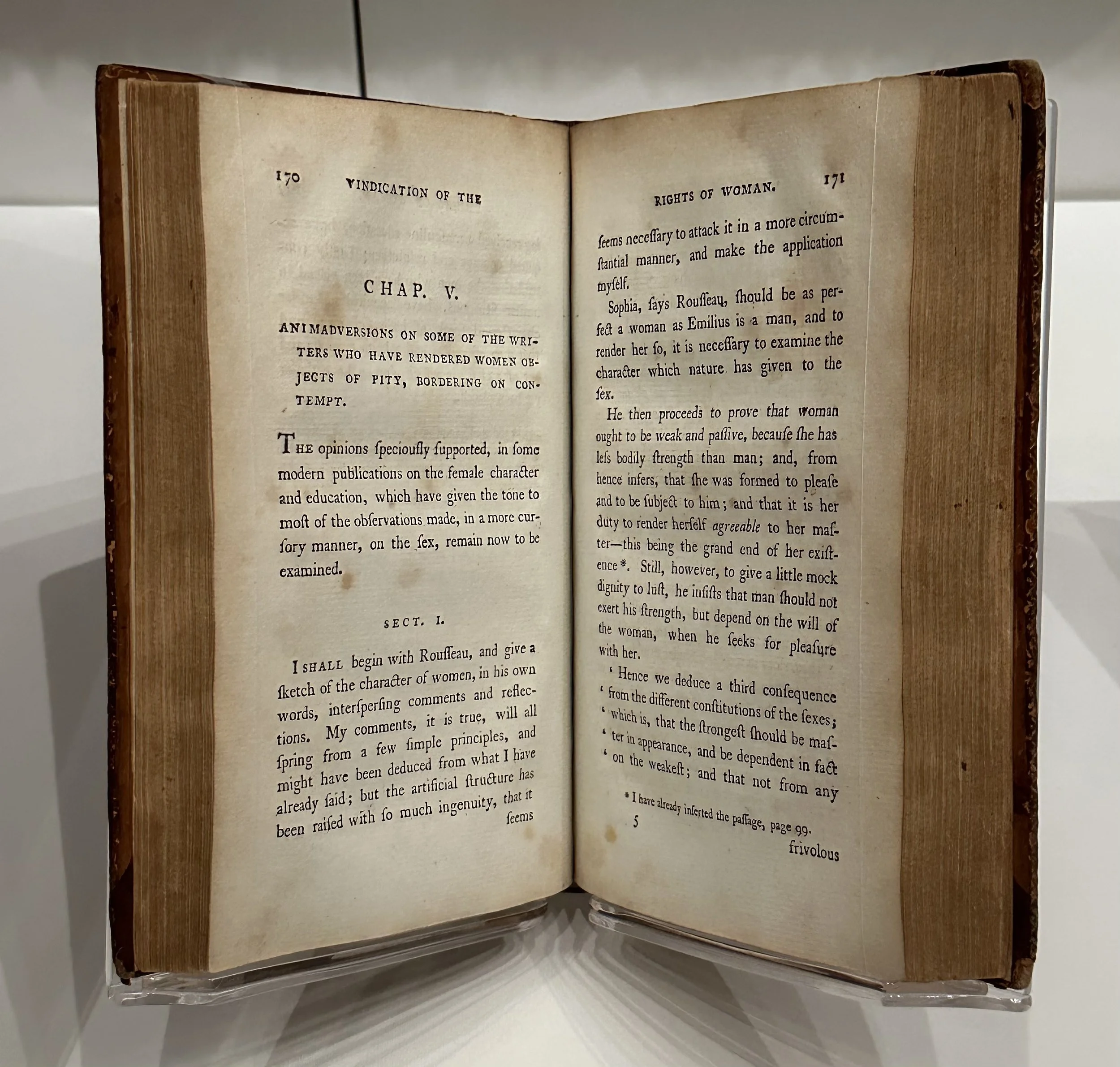 1792 A Vindication of the Rights of Woman by Mary Wollstonecraft- "The end, the grand end of [women's] exertions should be to unfold their own faculties and acquire the dignity of conscious virtue" 