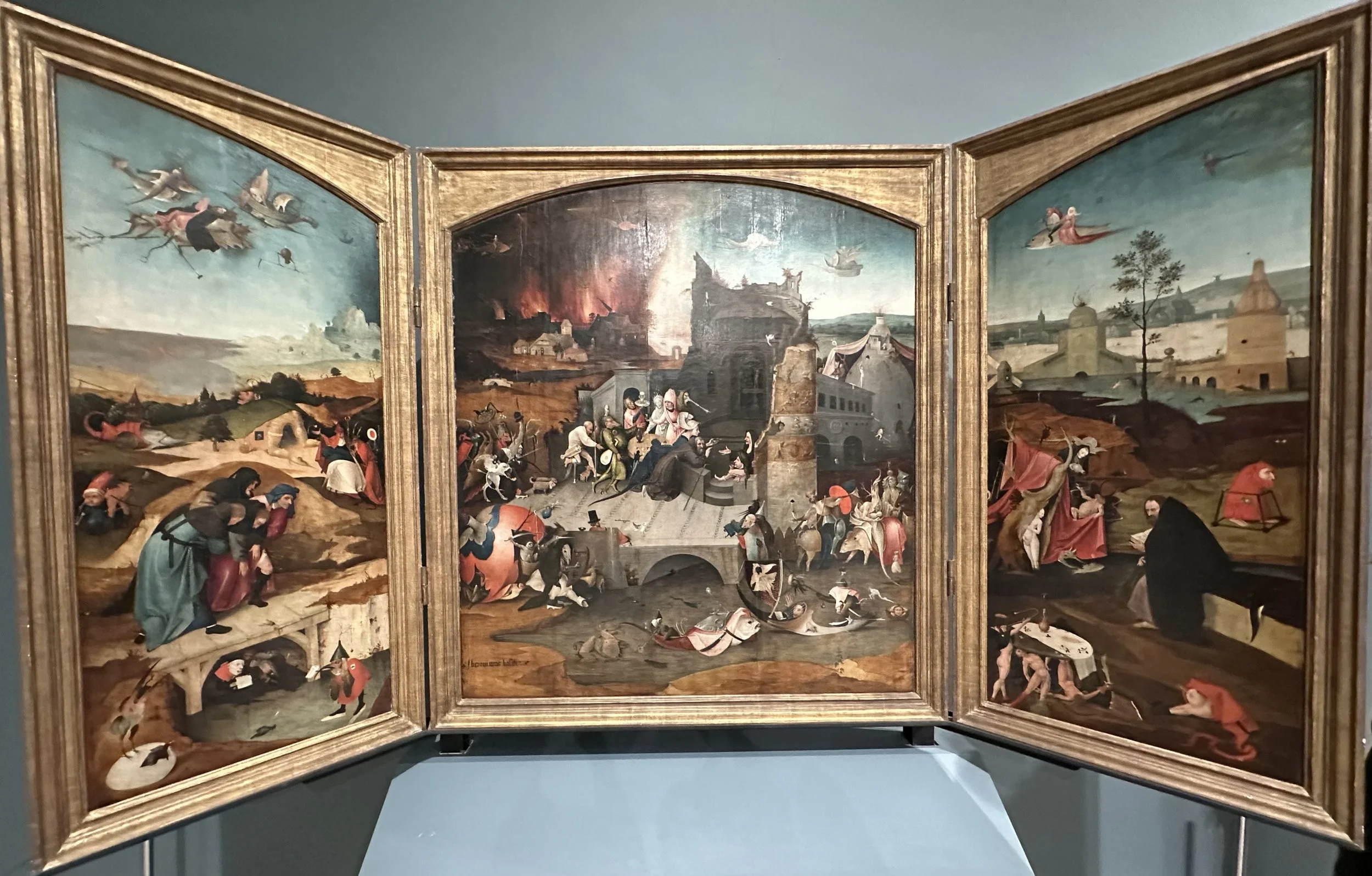 1501 Painting Temptation of St. Anthony Triptych Replica of the original in Lisbon by Hieronymus Bosch