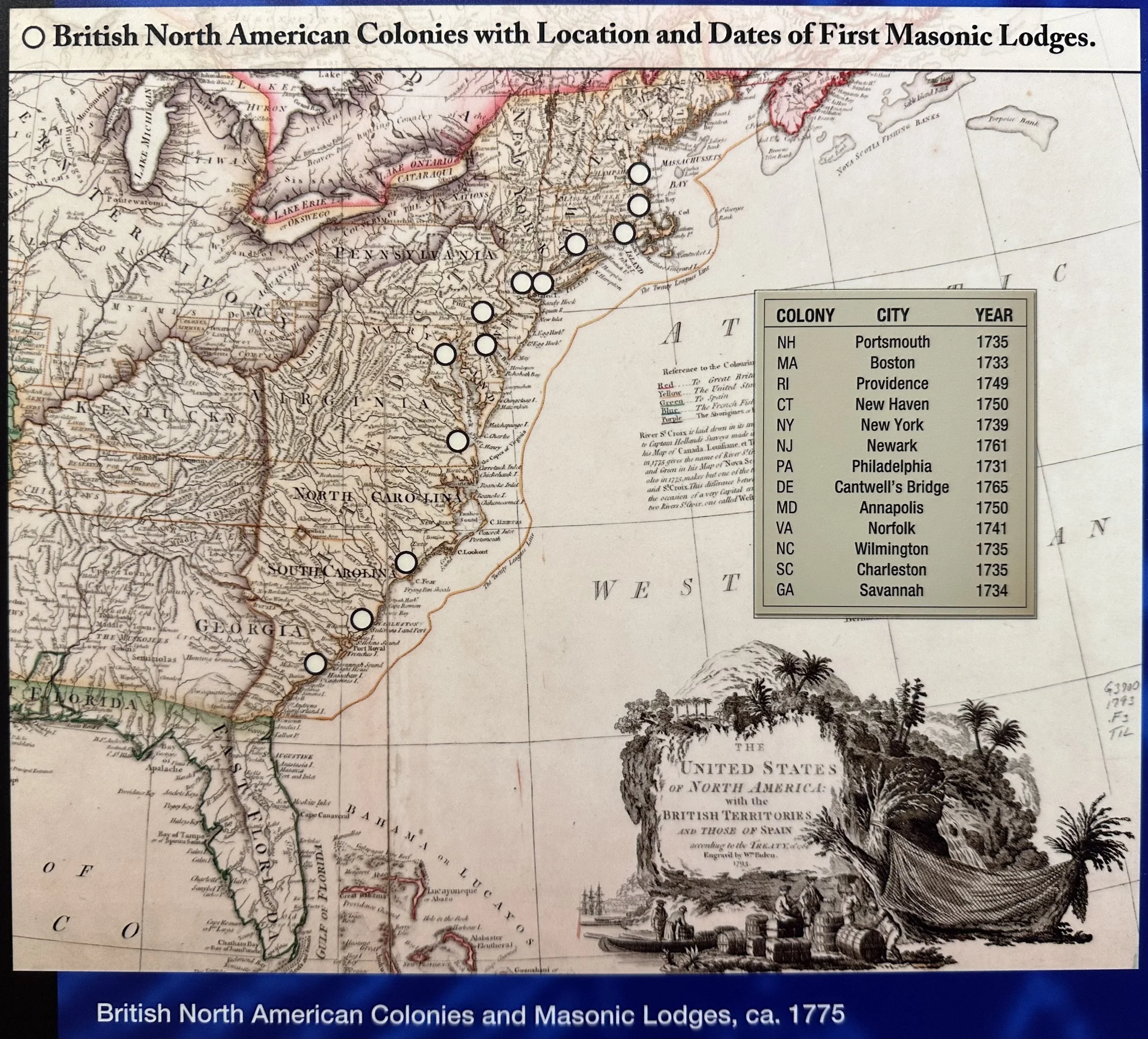 1775 British North American Colonies and Masonic Lodges