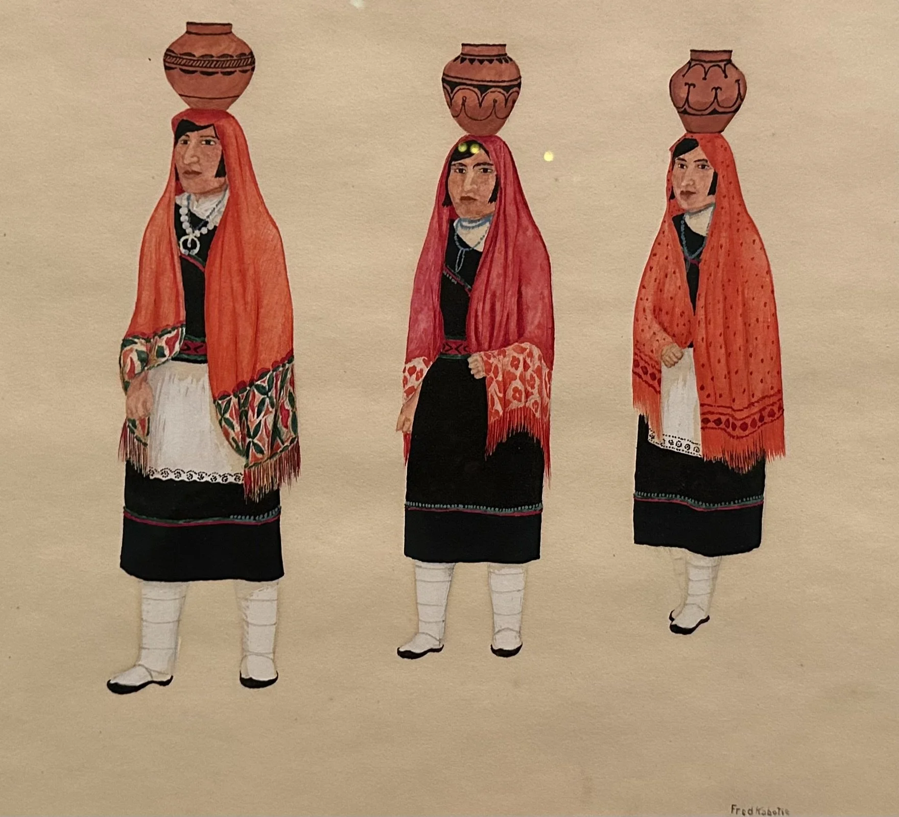 1920 Hopi Women Carrying Water Vessels by Fred Kabotie