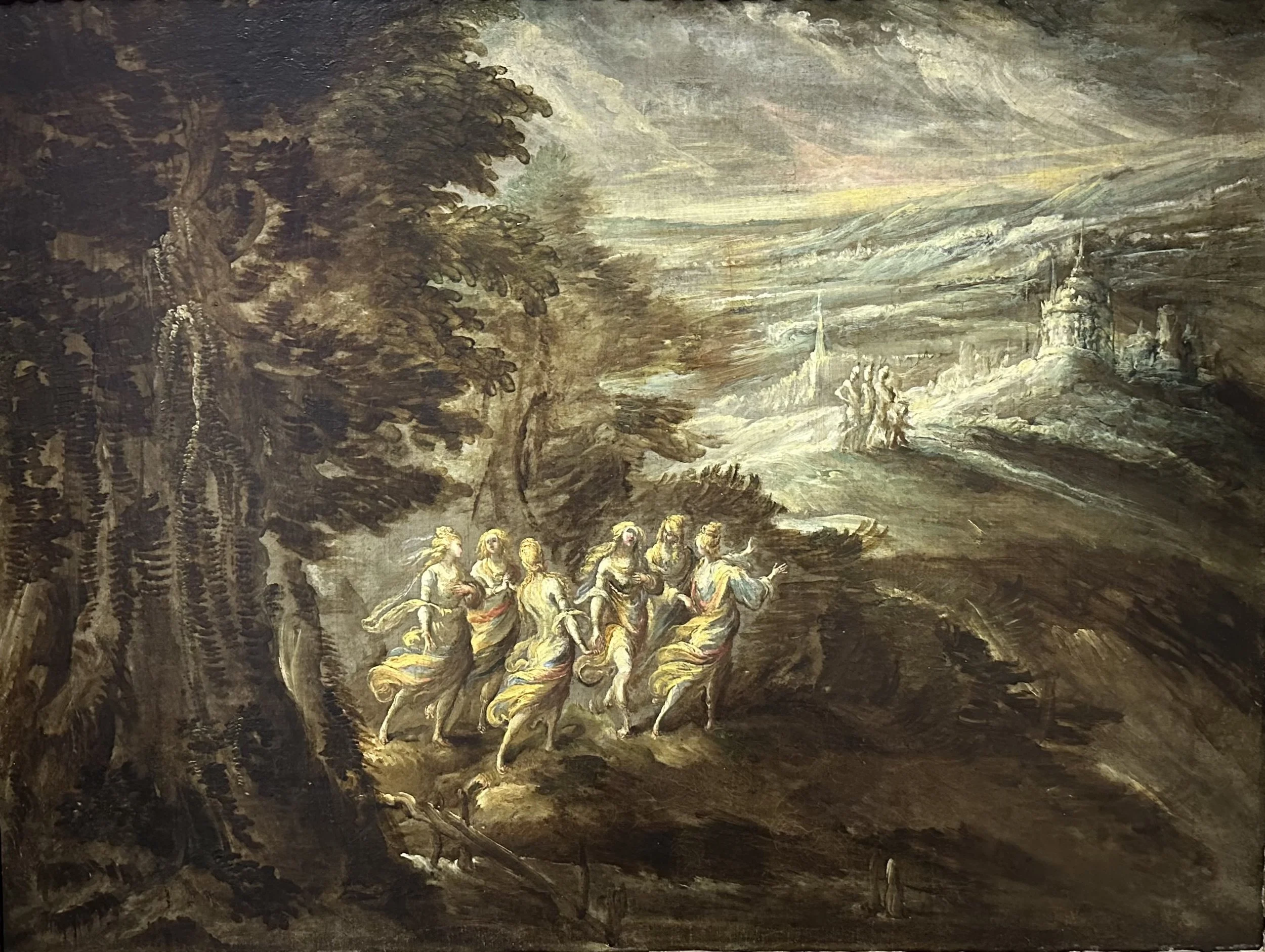 Late 16c Fantastic Landscape with Figures by Unk artist