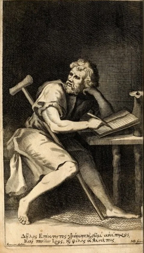 artistic impression of Epictetus, including his crutch