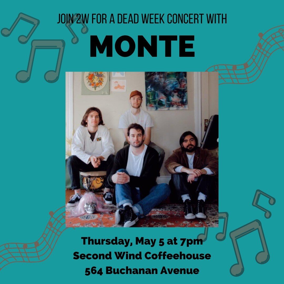 THIS THURSDAY @ 7PM! Take a break from studying with Second Wind and live music from @monteok ! Sip on some coffee and decompress from the stress of finals with some fantastic local music at the living room on Campus Corner 🎼🎉
