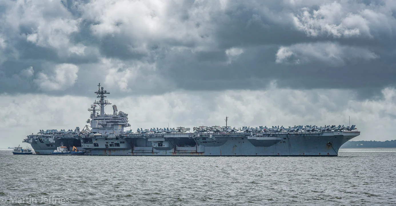 The Warship USS George H.W. Bush gets in the way.