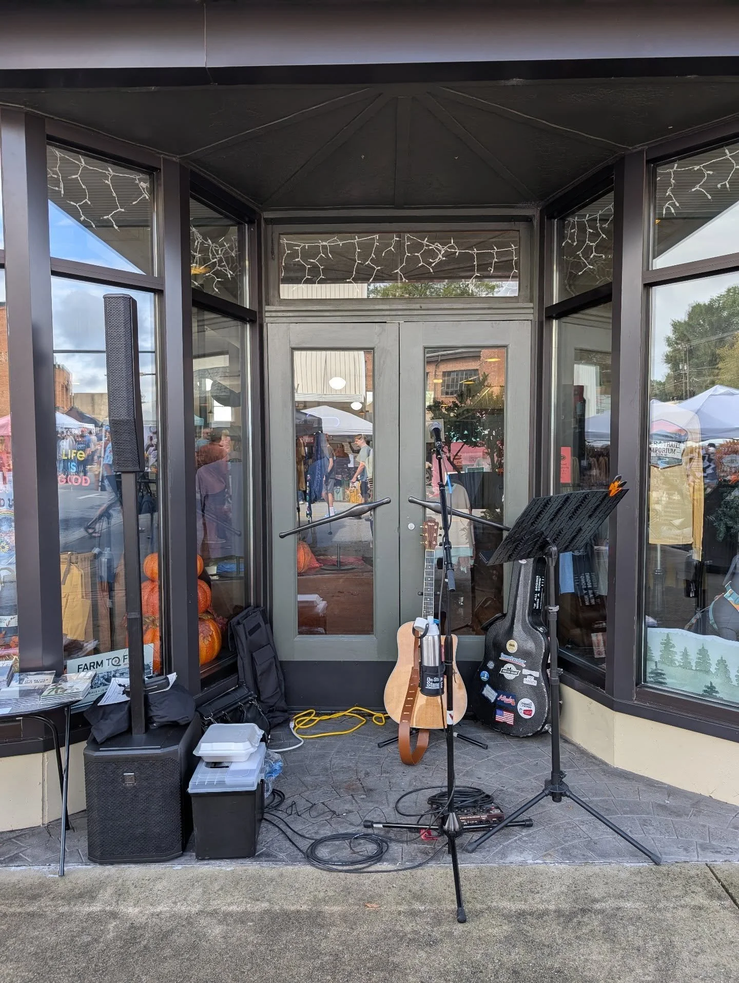 We've got blue skies overhead, and I'm setup and ready @river_trailsemporium for the Yadkin Valley Pumpkin Festival! Music starts at 12:30 PM. Don't miss the fun! #elkinnc #mountainstrong