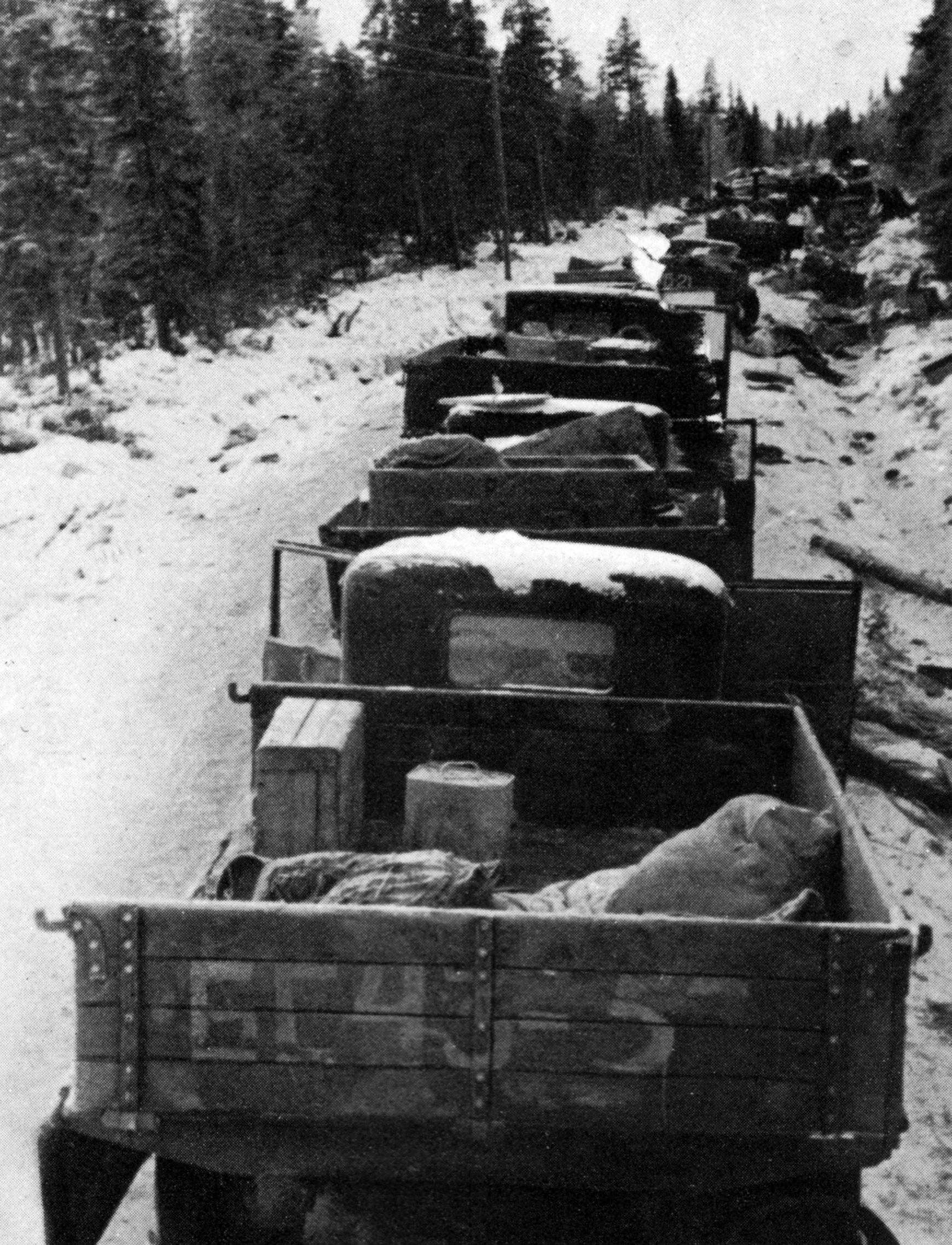 Destroyed Soviet trucks in the Winter War 1940
