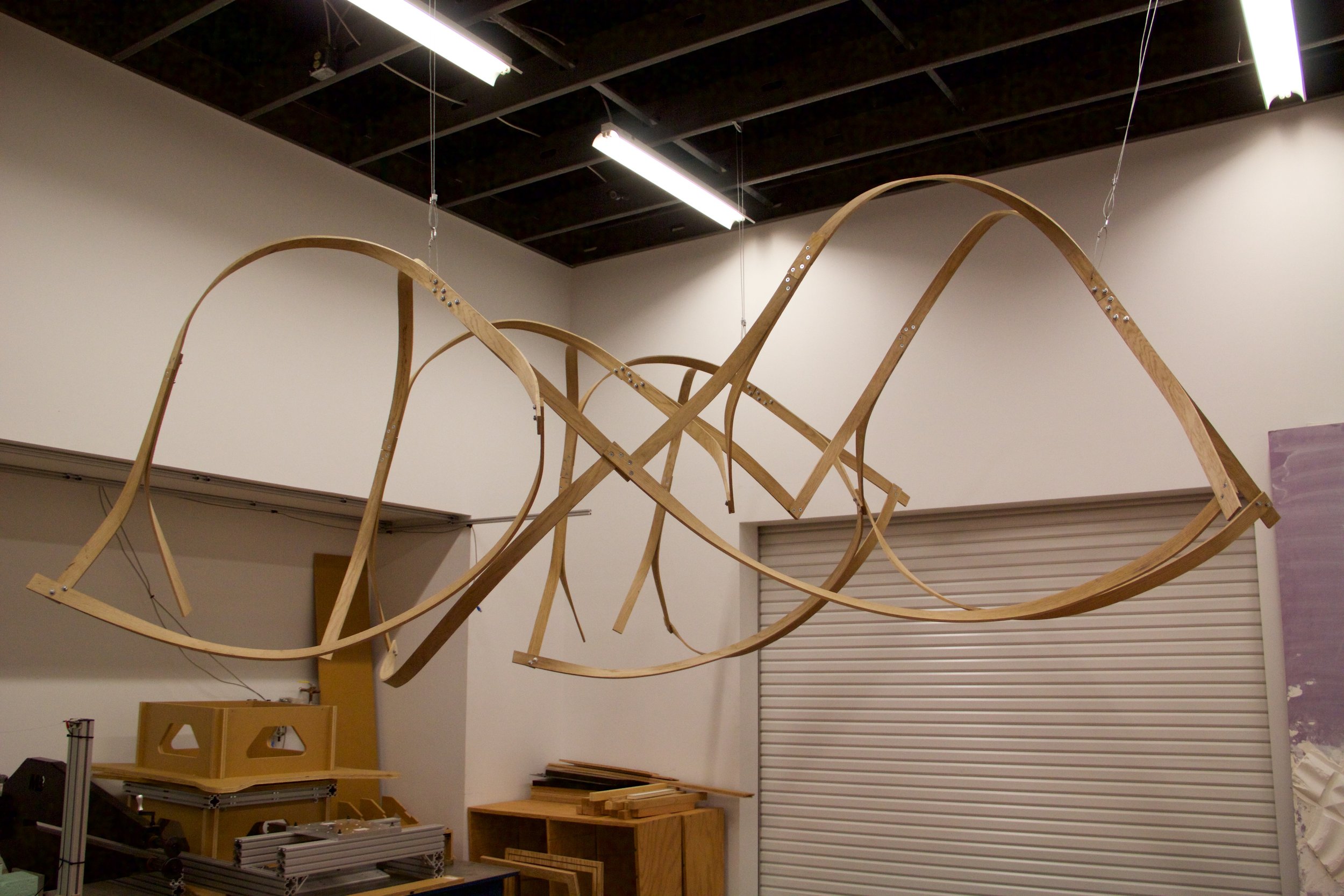Final truss design assembled and hung up to simulate viewing it as a truss from underneath