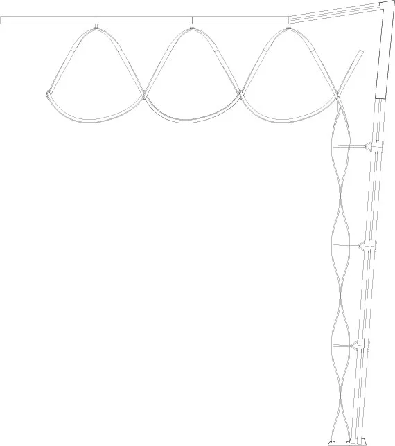 Enclosure wall detail showing how the truss would look attached to an enclosure and ceiling system.