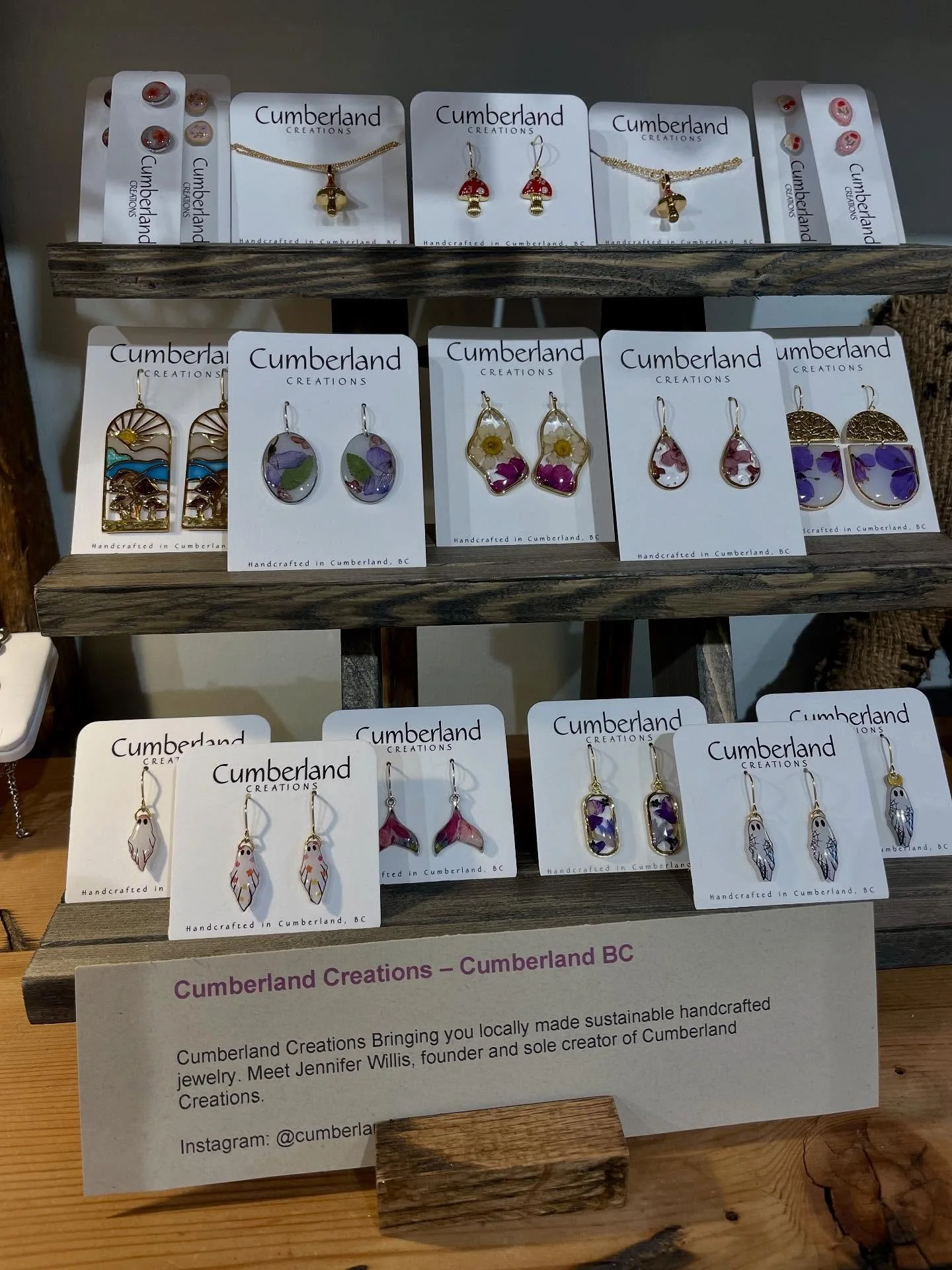 DROP- Jen @cumberland.creations has done it again! New earrings and necklaces 🤩 her products just keep getting more beautiful ❤️ The little ghosts 👻are my favourite! Come in and check them out #supportlocalartisans #shoplocal #lovecumberland #comox