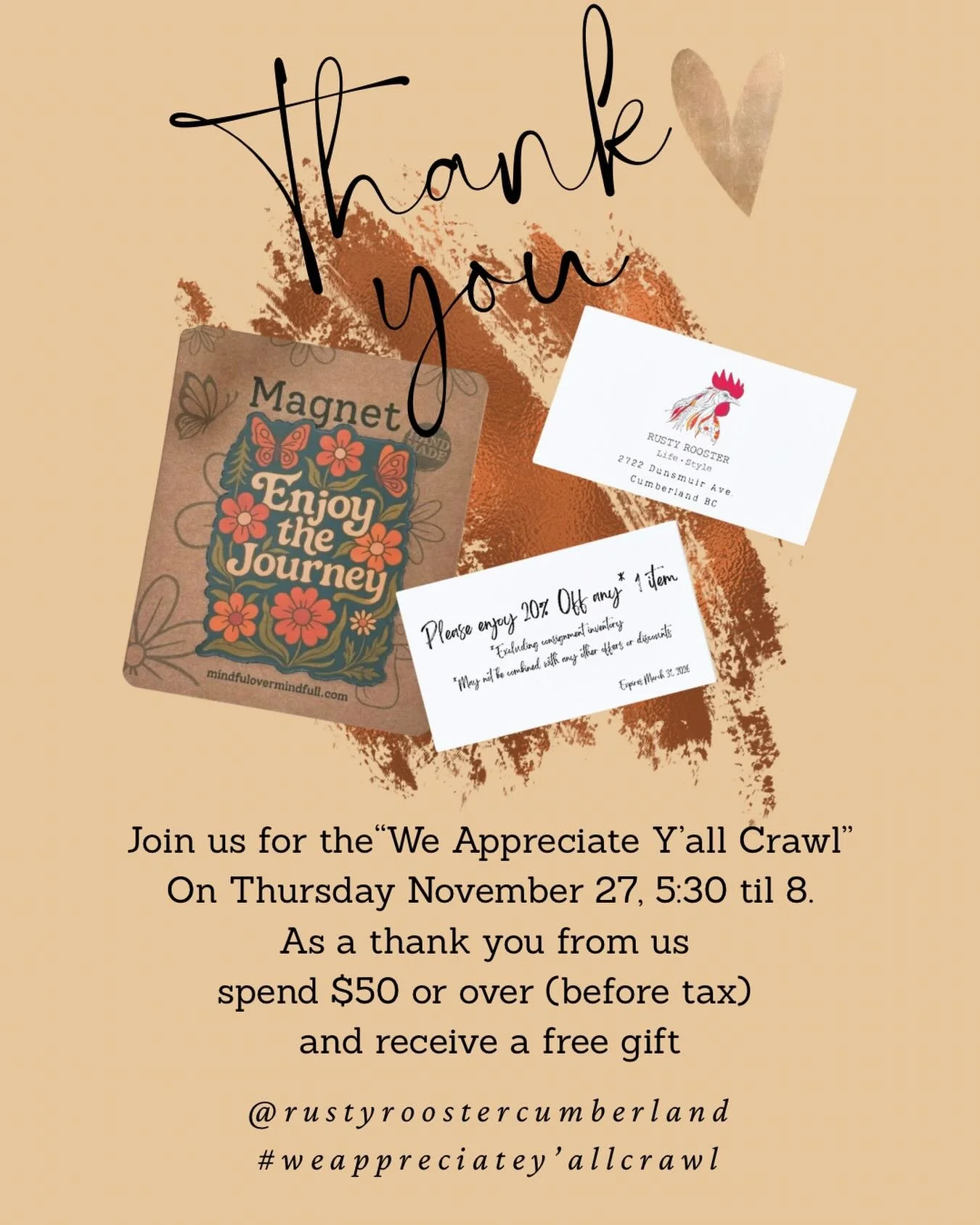 Hope to see you on Thursday November 27th from 5:30 to 8 pm. We&rsquo;ve got your Christmas gift giving covered. #christmasiscoming #shoplocal #greatgiftideas