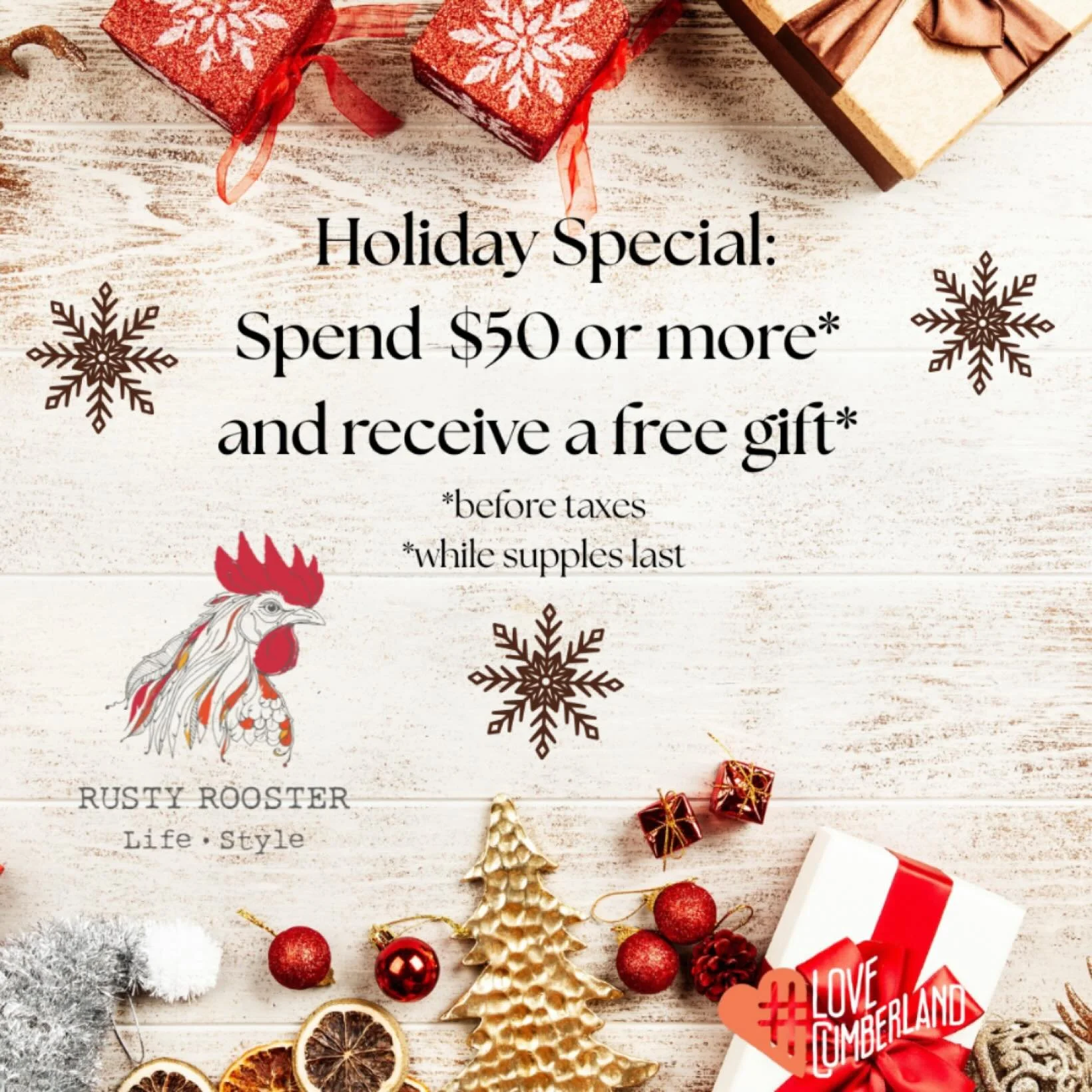 Spend $50 or more in the shop and receive a free gift from us to say thank you for supporting our small business this holiday season ❄️❄️☃️ #lovecumberland #supportsmallbusiness #shopsmallthischristmas