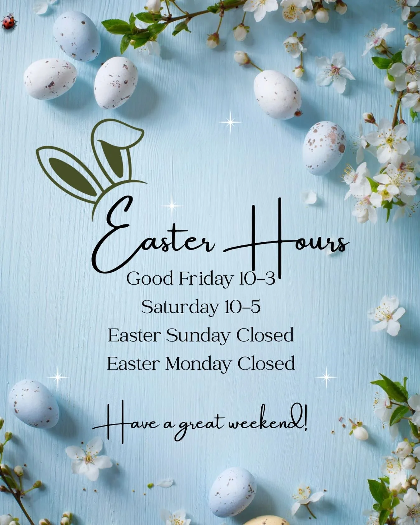 We will be open from 10-3 on Good Friday, open as usual Saturday and closed Sunday and Monday. Wishing you all a very happy Easter Weekend 🐰🐣#easterhours #happyeaster🐰 #lovecumberland #comoxvalleybc #shoplocalcomoxvalley