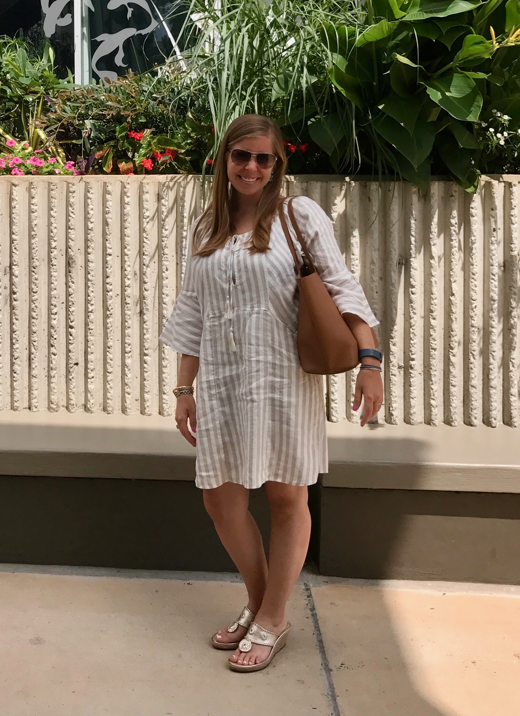 Outfit Details: Free People Dress // Jack Rogers Sandals // Tory Burch Bag (sold out) , similar // Sugarfix by BaubleBar Earrings