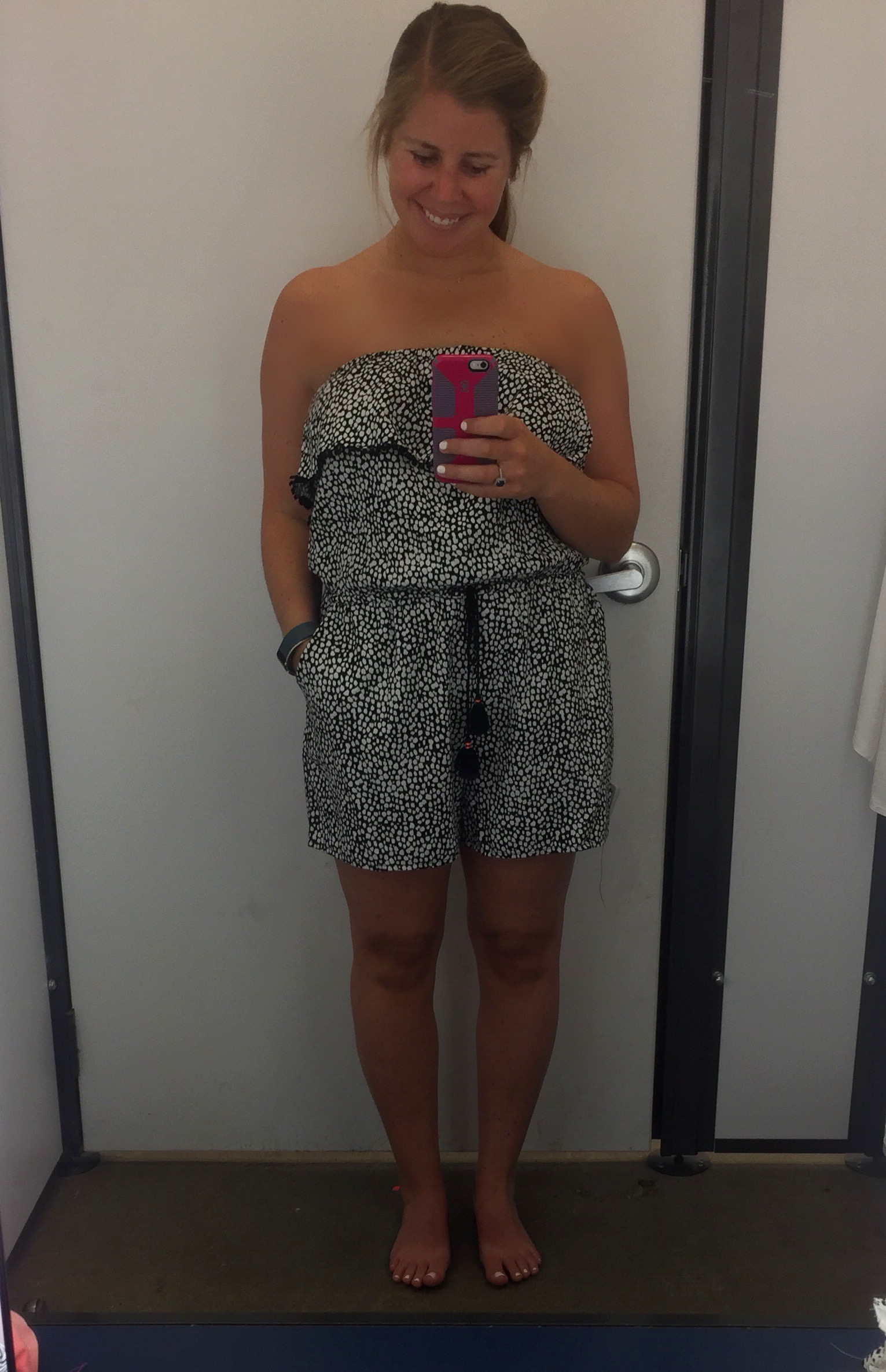 Again, rompers are not my best look, so I didn't get this. I tucked in the straps because I liked the strapless look better. It is made to be a halter though. Love the print!