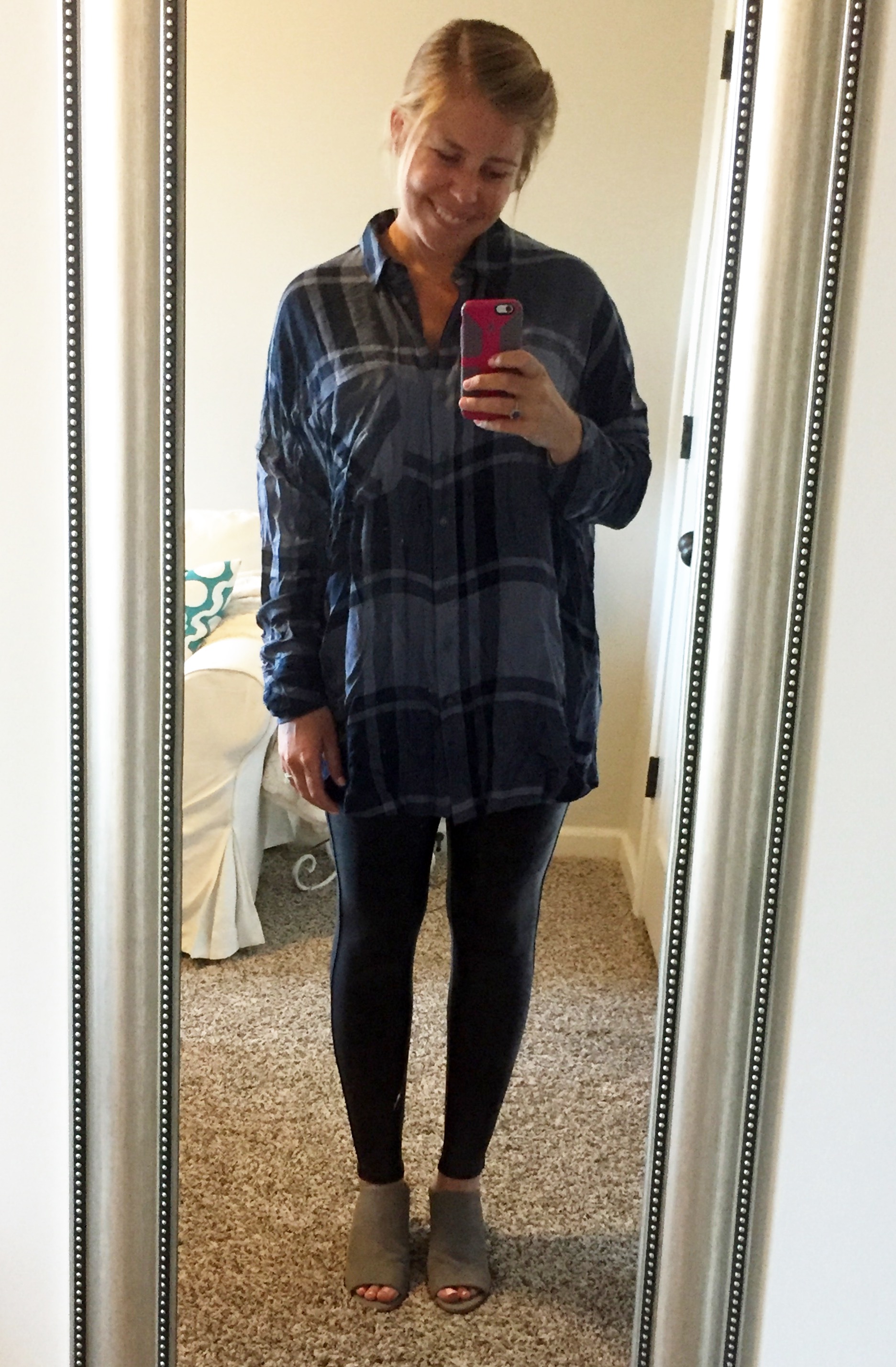 I picked up this plaid Free People tunic during the sale, but it is currently sold out. Here is a similar plaid tunic for $31.90 . I will update this post if the Free People one I'm wearing comes back in stock. Also, if you are truly just not into faux leather, but you love Spanx, check out the other Spanx deals from the sale because they so rarely get marked down! 