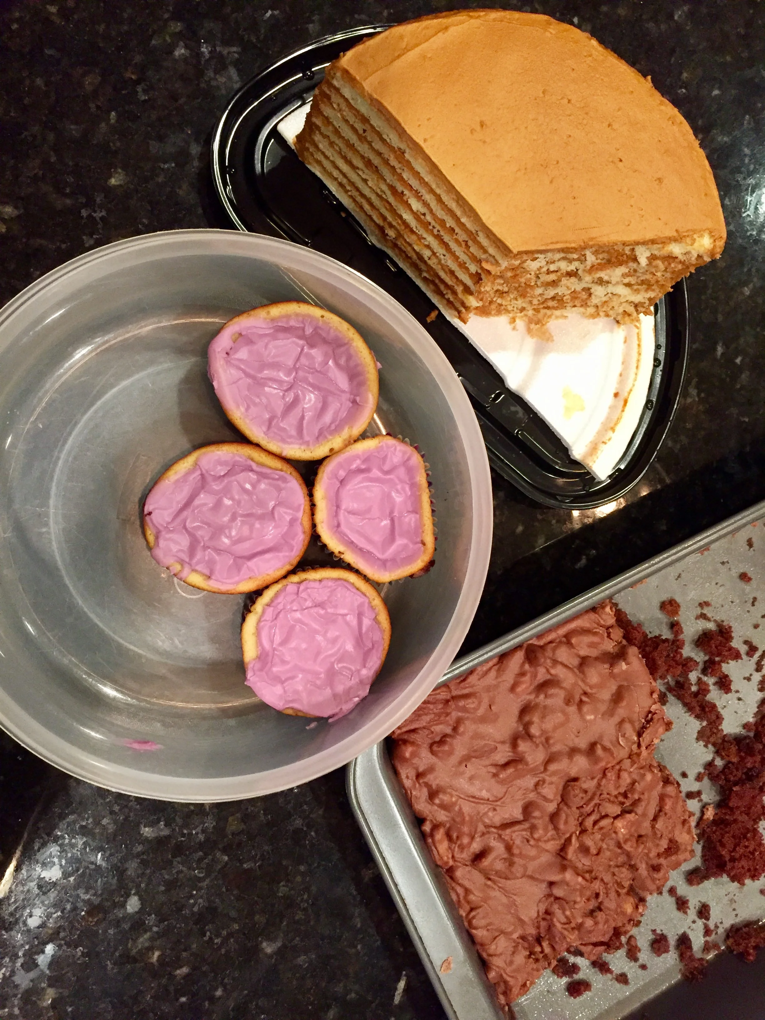 My mom made Ebie Gaga's Texas Chocolate Cake and bought her half a caramel cake. Ebie's boyfriend made her some pancake cupcakes. She was not lacking in the birthday dessert category.