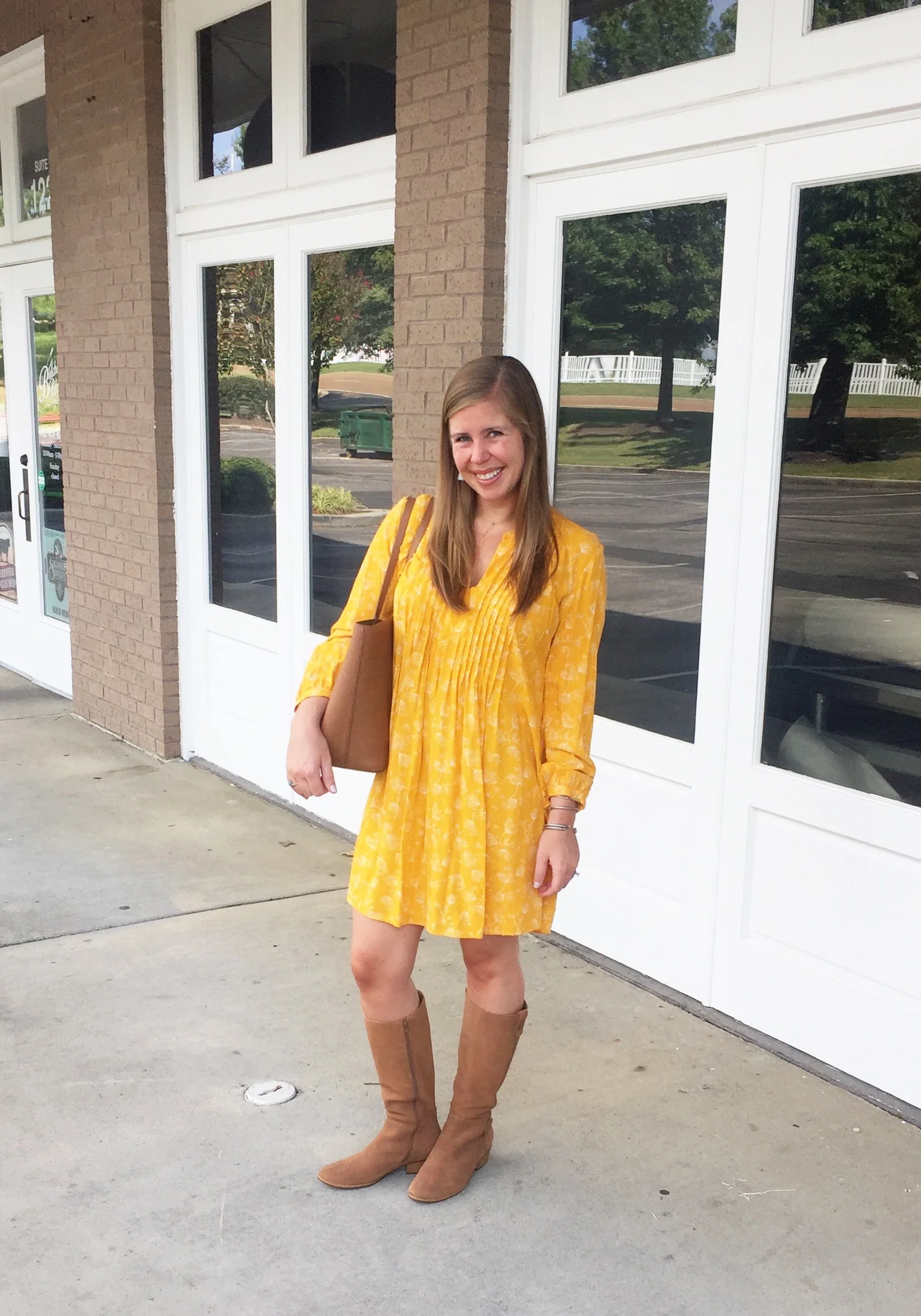 Dress // Boots // Similar Purse