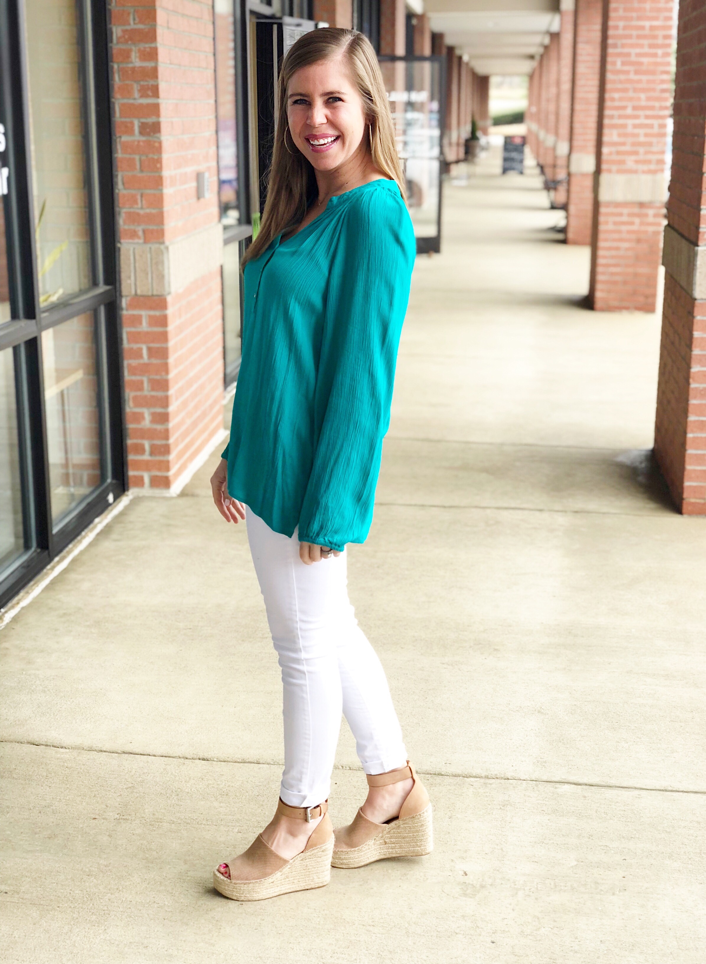 Outfit Details- Elsa Top | White Jeans | Wedges ( on sale now!!)