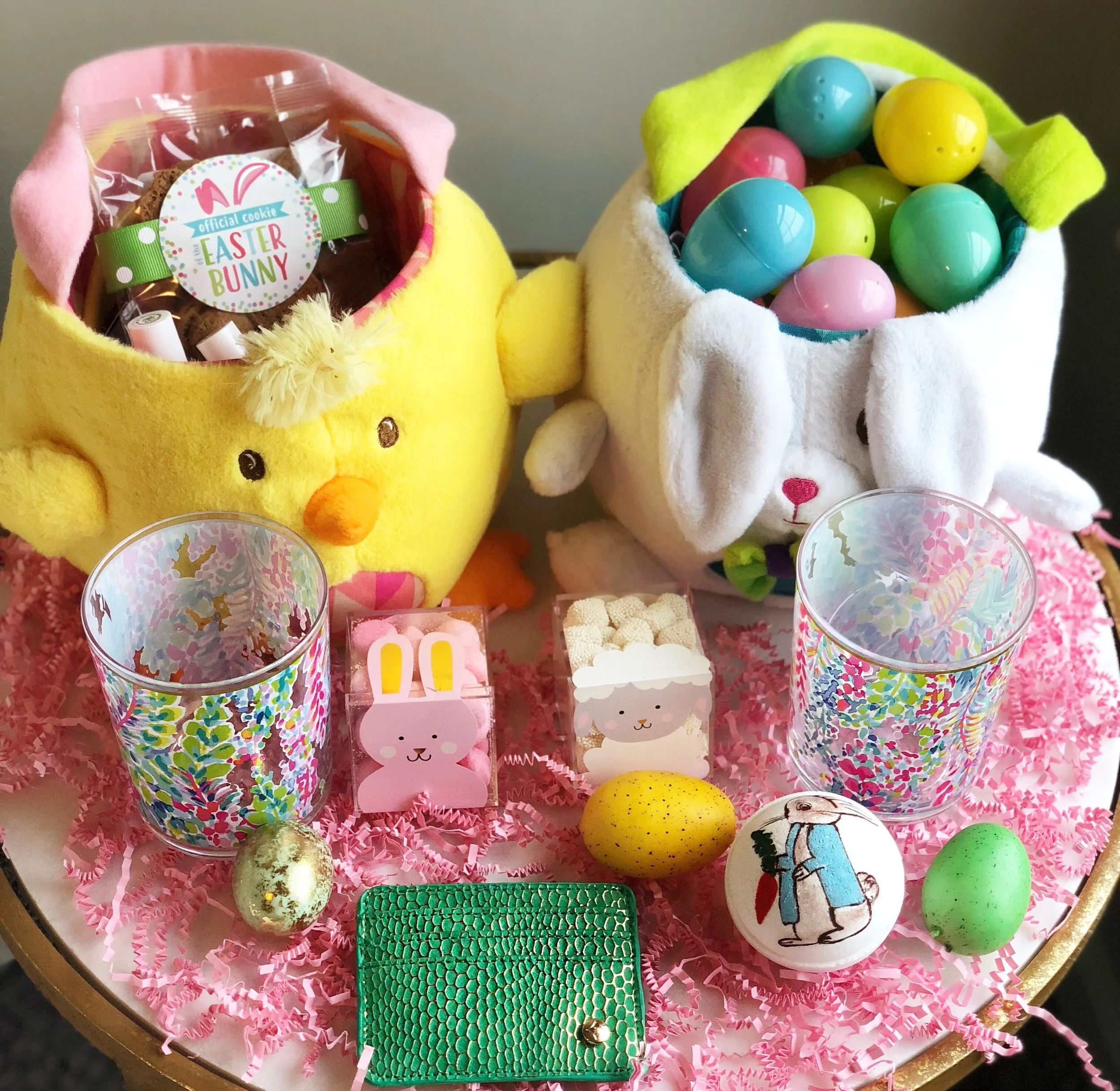 Use code HALEY10 for 10% off and code FREE for free shipping! Card Holder // Lilly Pulitzer Glass Set // Hand Painted Bath Bomb // Sugarfina Candy , Pink Bunny Tails // Easter Cookies