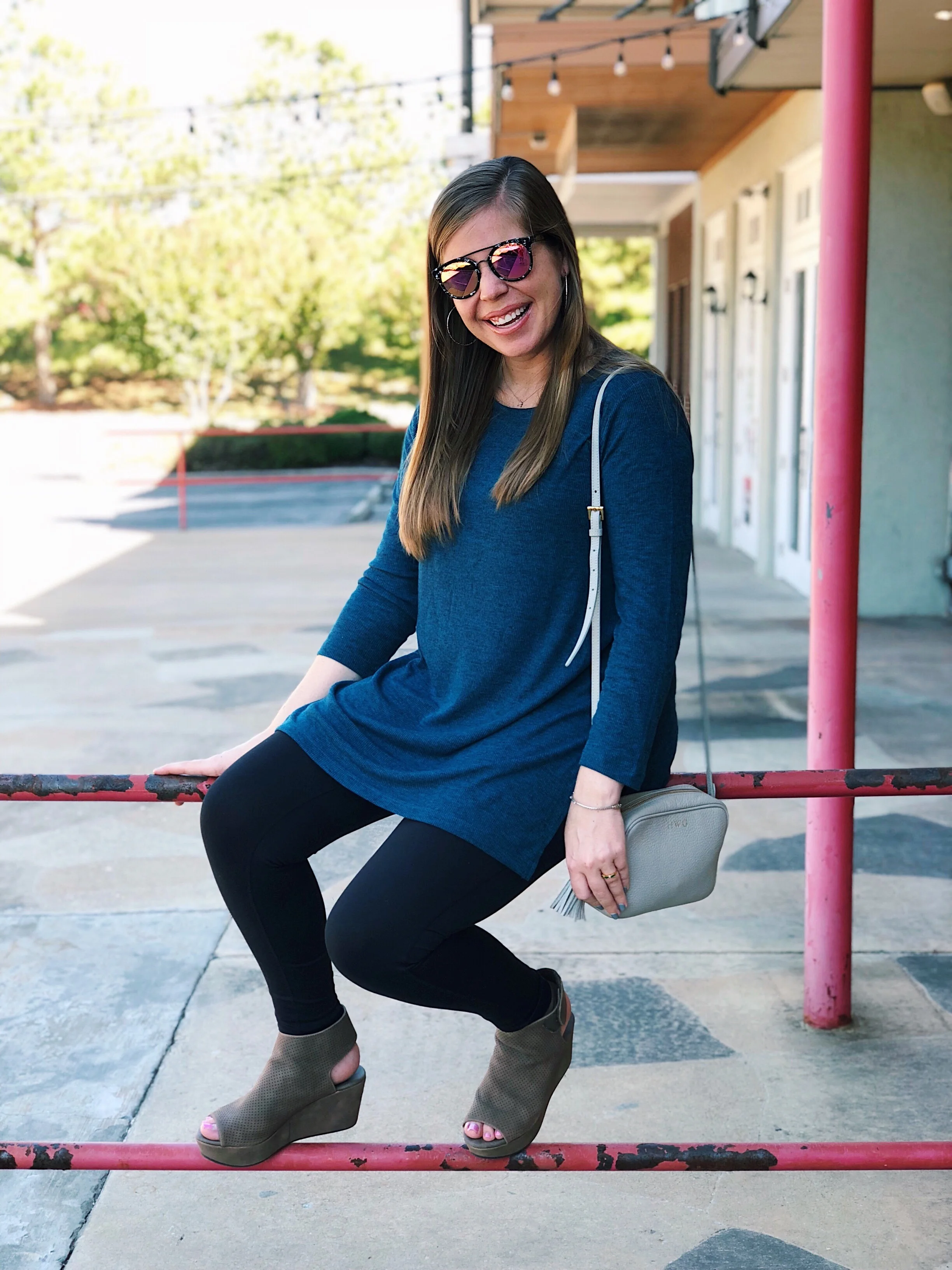 Outfit Details- Shoes | Tunic | Leggings | Sunglasses | Crossbody Bag
