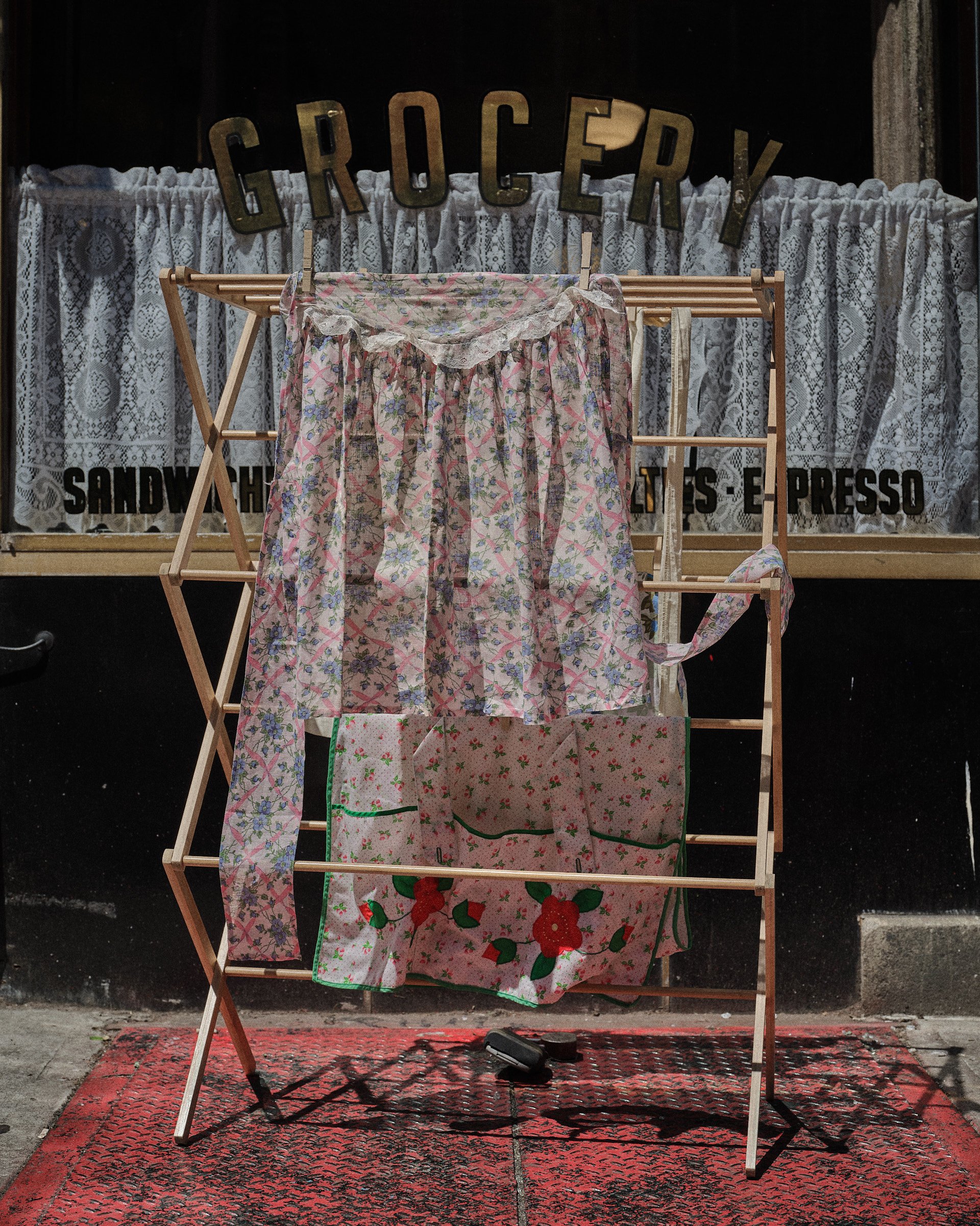 Pink Floral Half Apron with Fringe