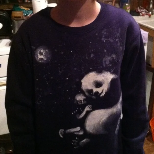  one-of-a-kind clothing hand-painted w silkscreen ink 
